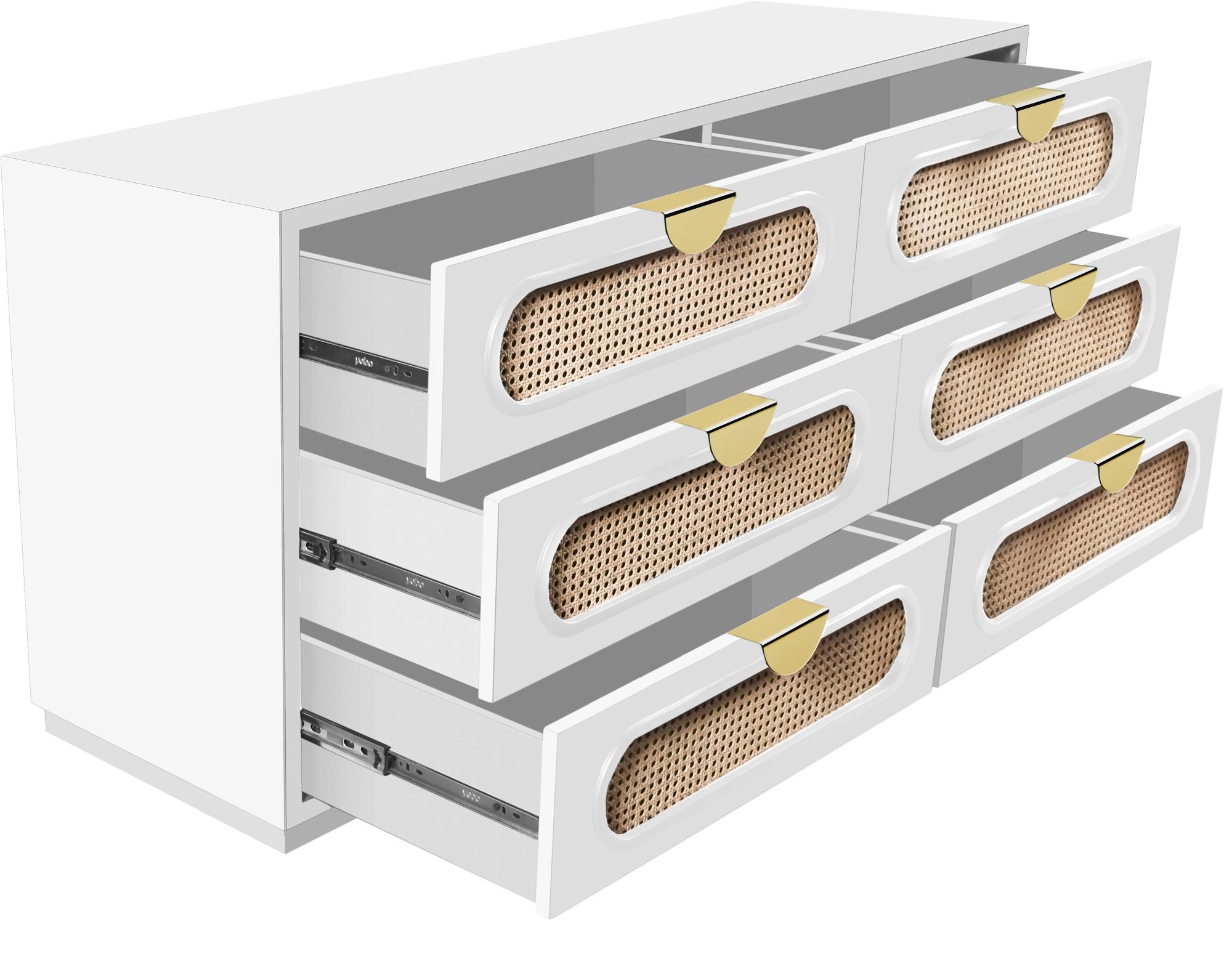Cane 6-Drawer Wood Dresser with Natural Cane Drawer Front