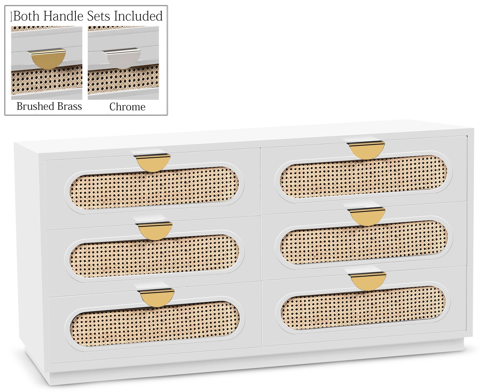 Cane 6-Drawer Wood Dresser with Natural Cane Drawer Front
