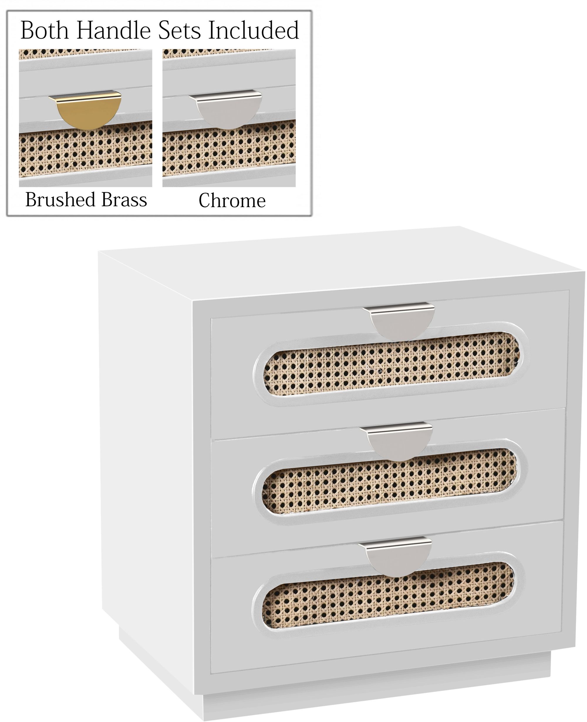 Cane 3-Drawer Wood Veneer Nightstand