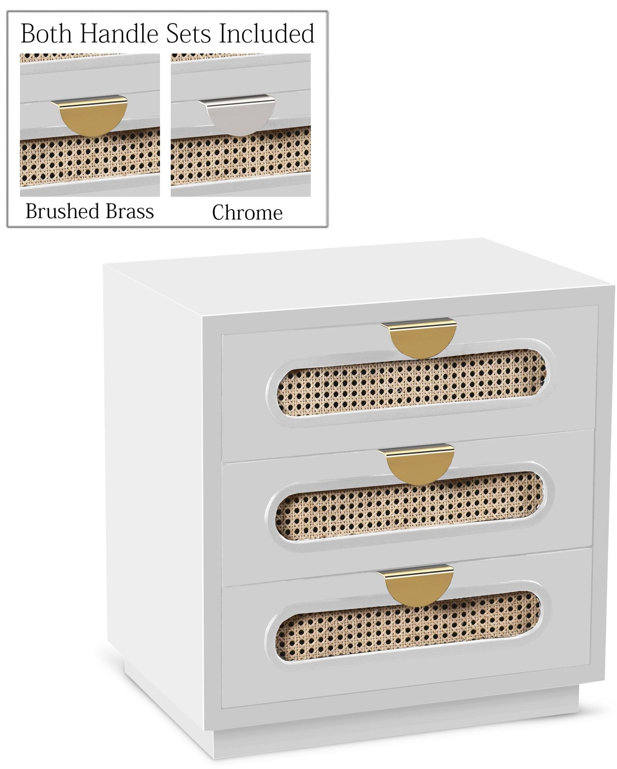 Cane 3-Drawer Wood Veneer Nightstand