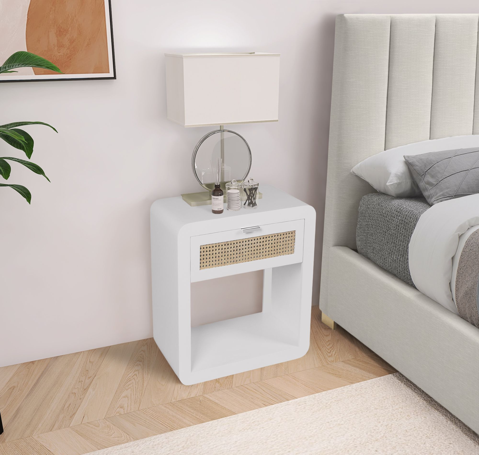 Langham 24" 1-Drawer Wood Veneer & Natural Cane Nightstand