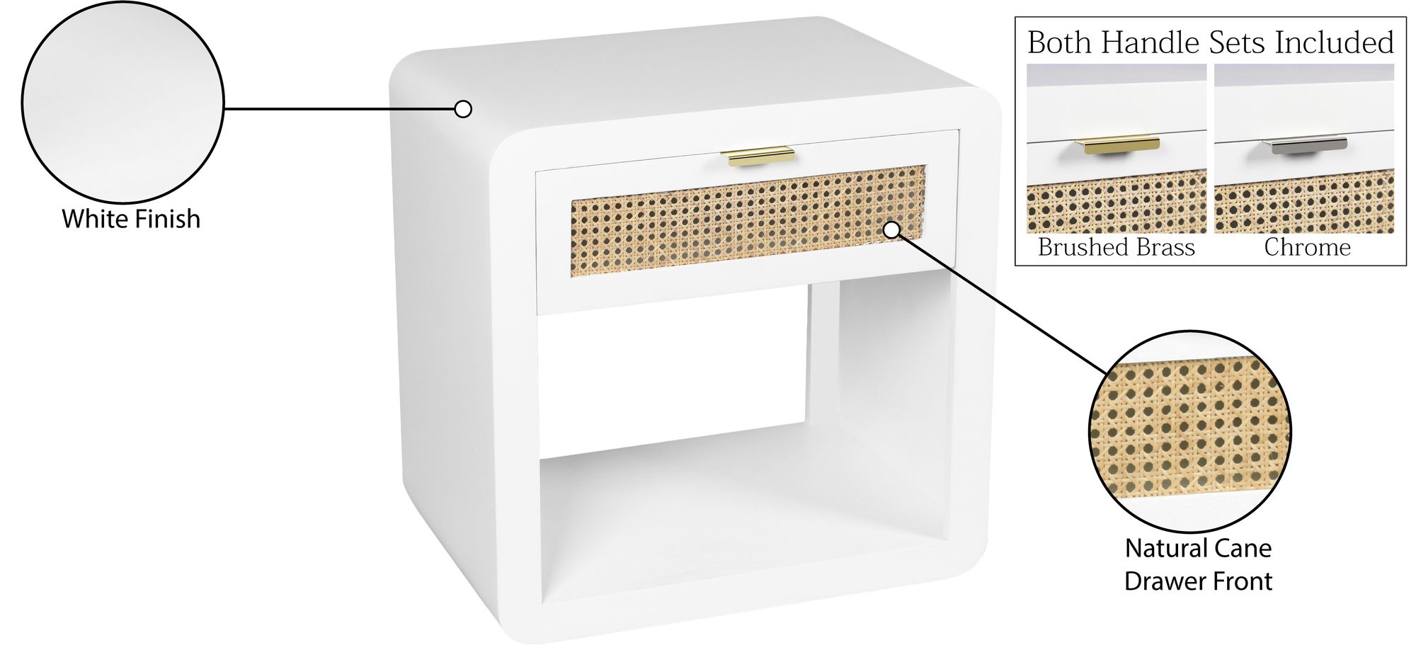 Langham 24" 1-Drawer Wood Veneer & Natural Cane Nightstand
