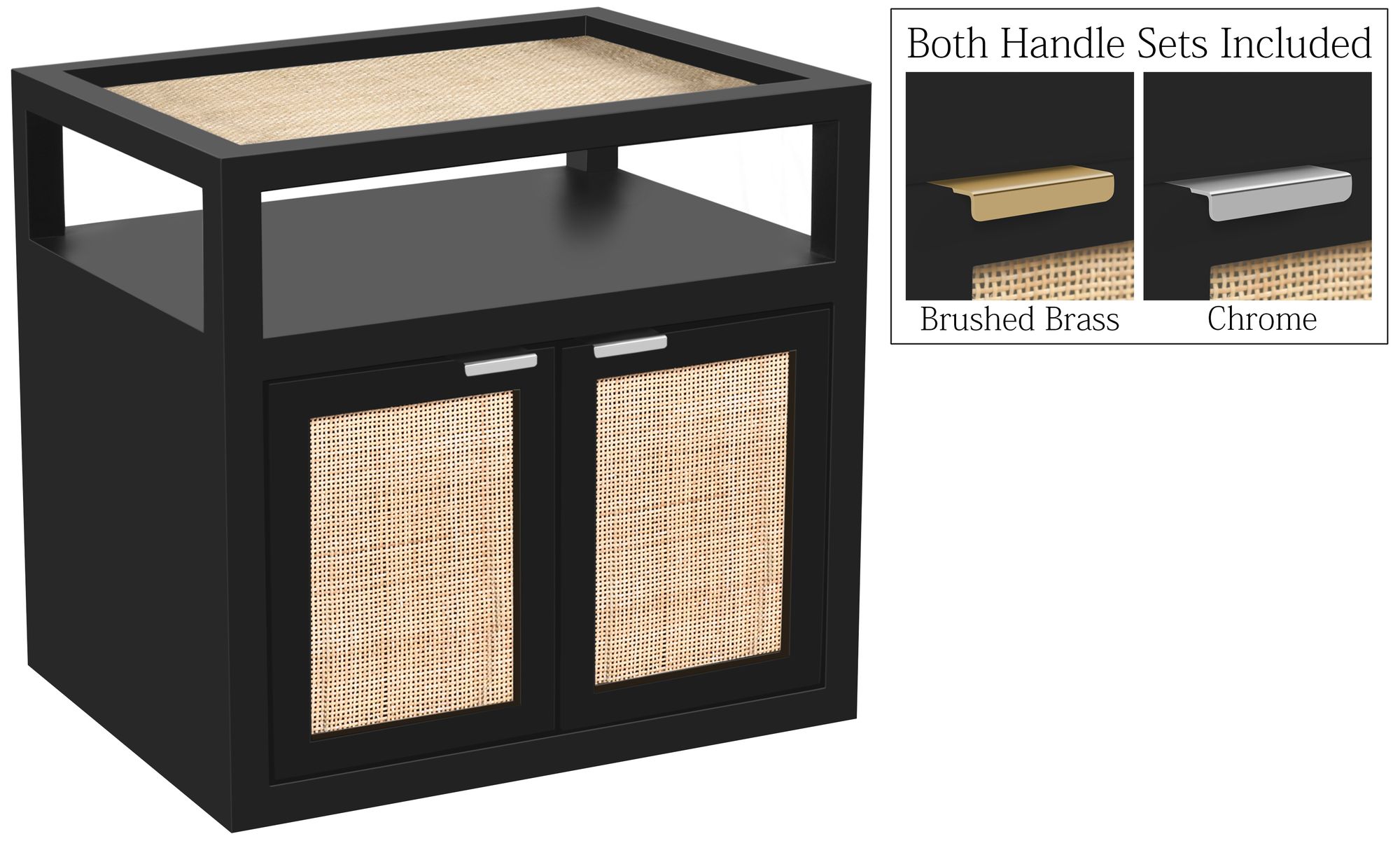Cambria 2-Door Wood Veneer & Natural Cane Nightstand