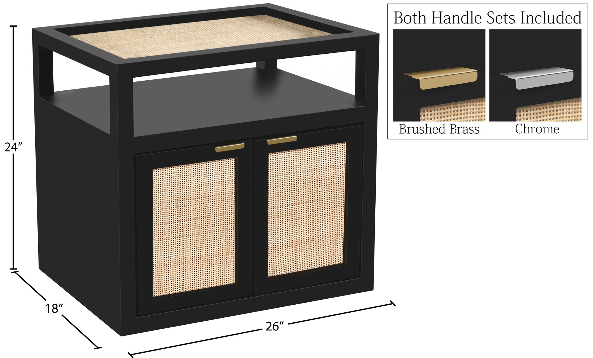 Cambria 2-Door Wood Veneer & Natural Cane Nightstand