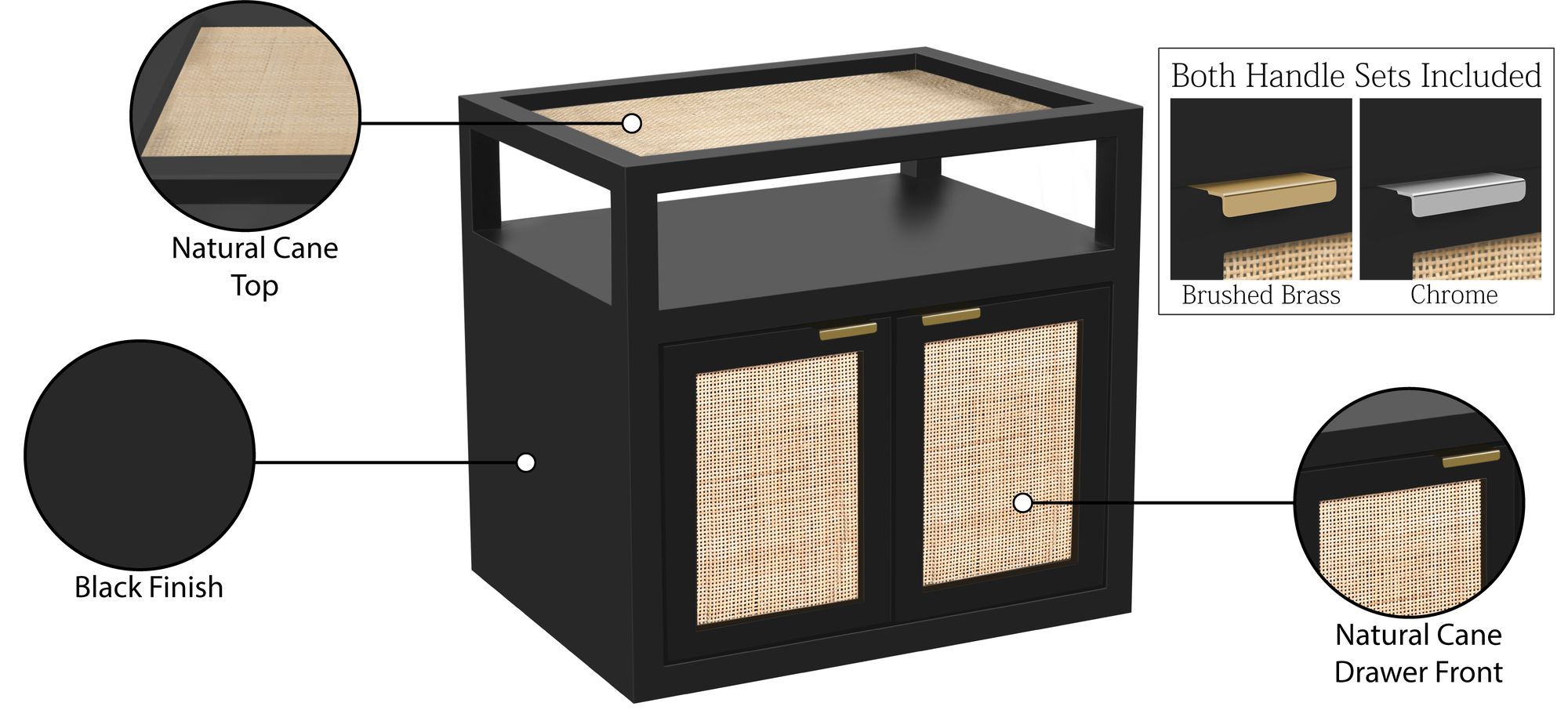 Cambria 2-Door Wood Veneer & Natural Cane Nightstand