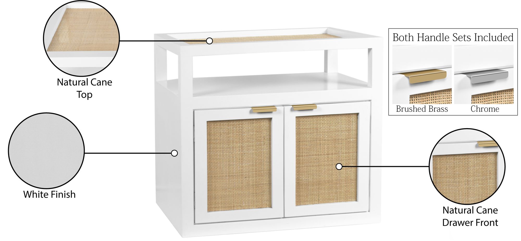 Cambria 2-Door Wood Veneer & Natural Cane Nightstand