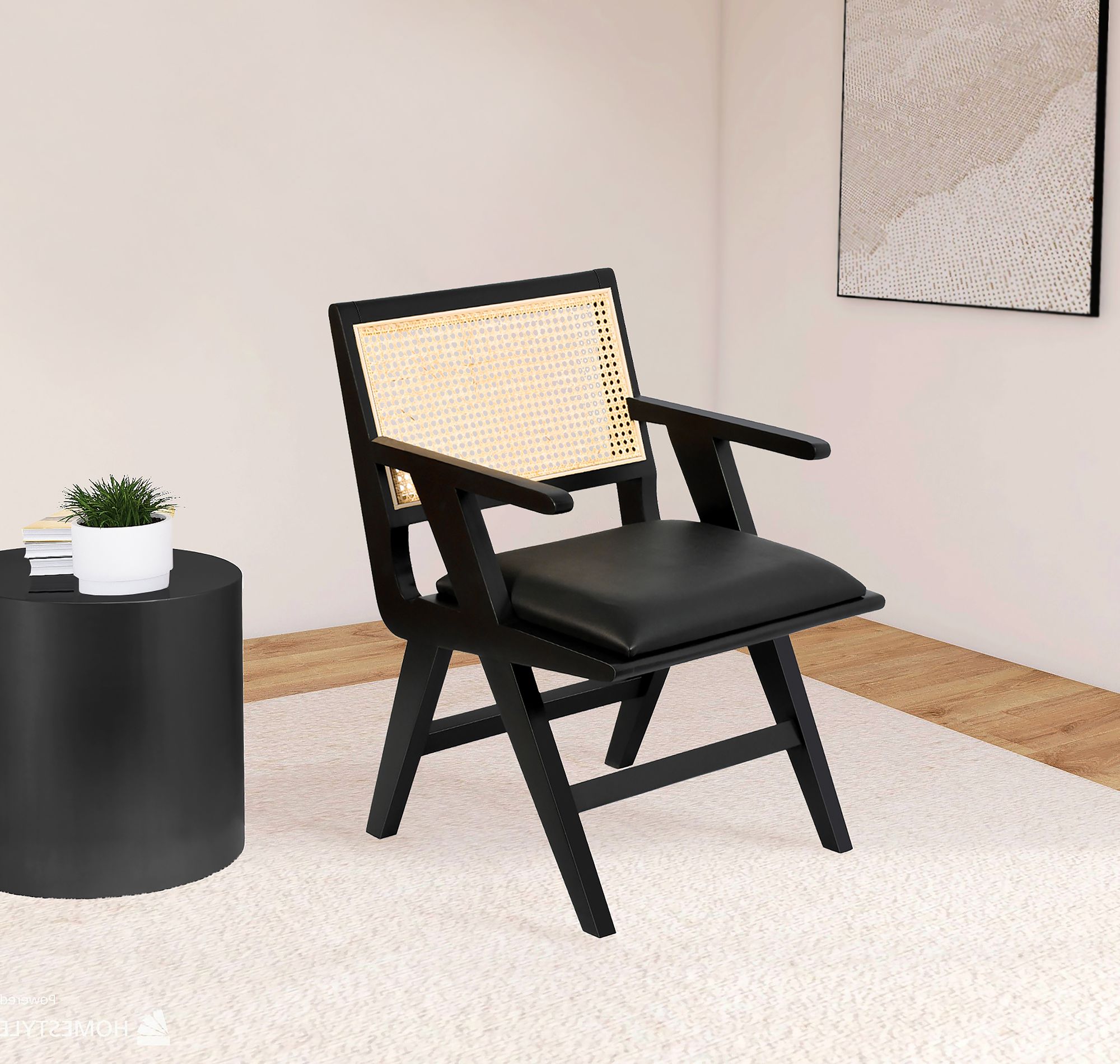Abby Faux Leather & Cane Arm Chair