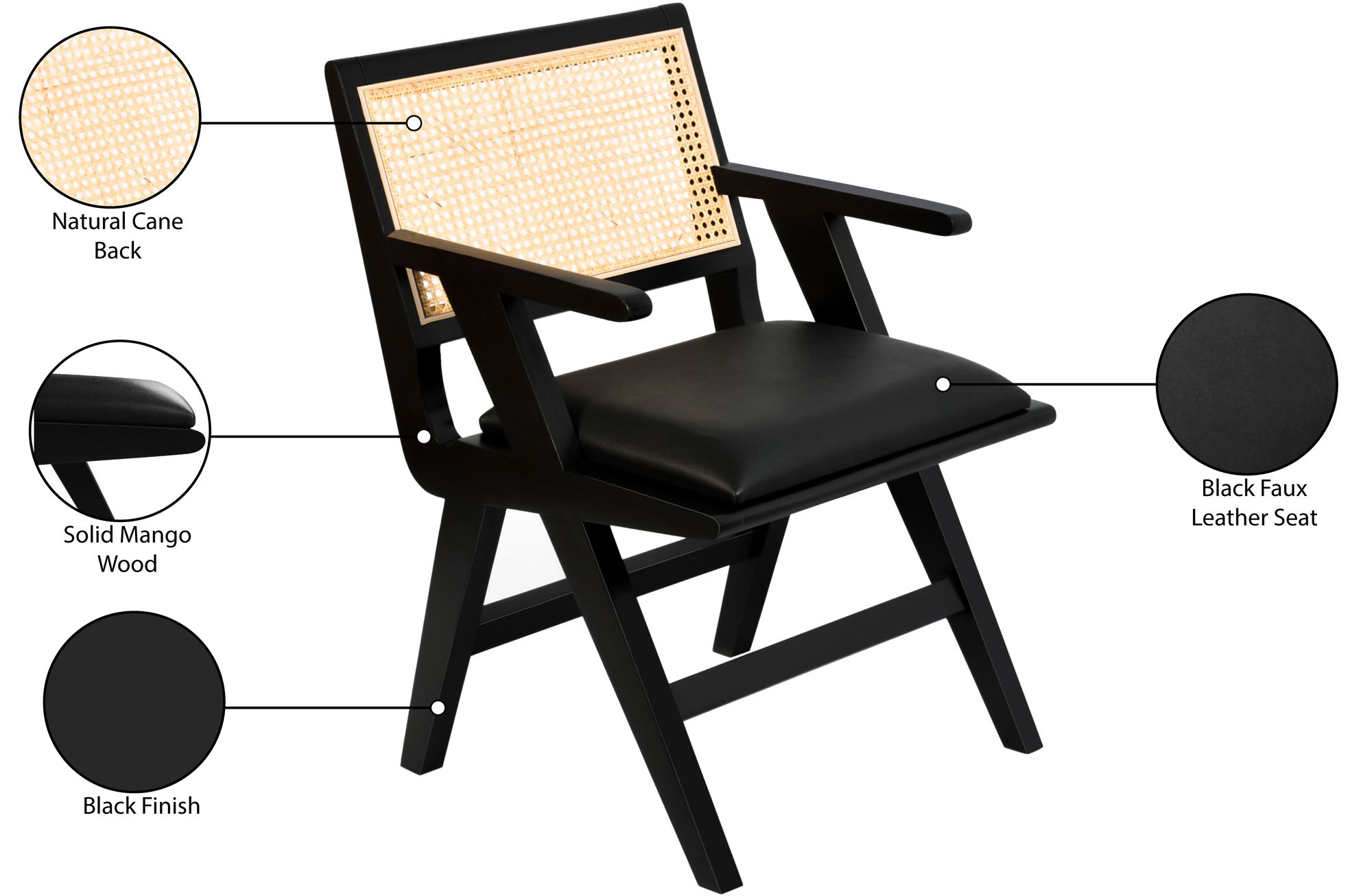 Abby Faux Leather & Cane Arm Chair