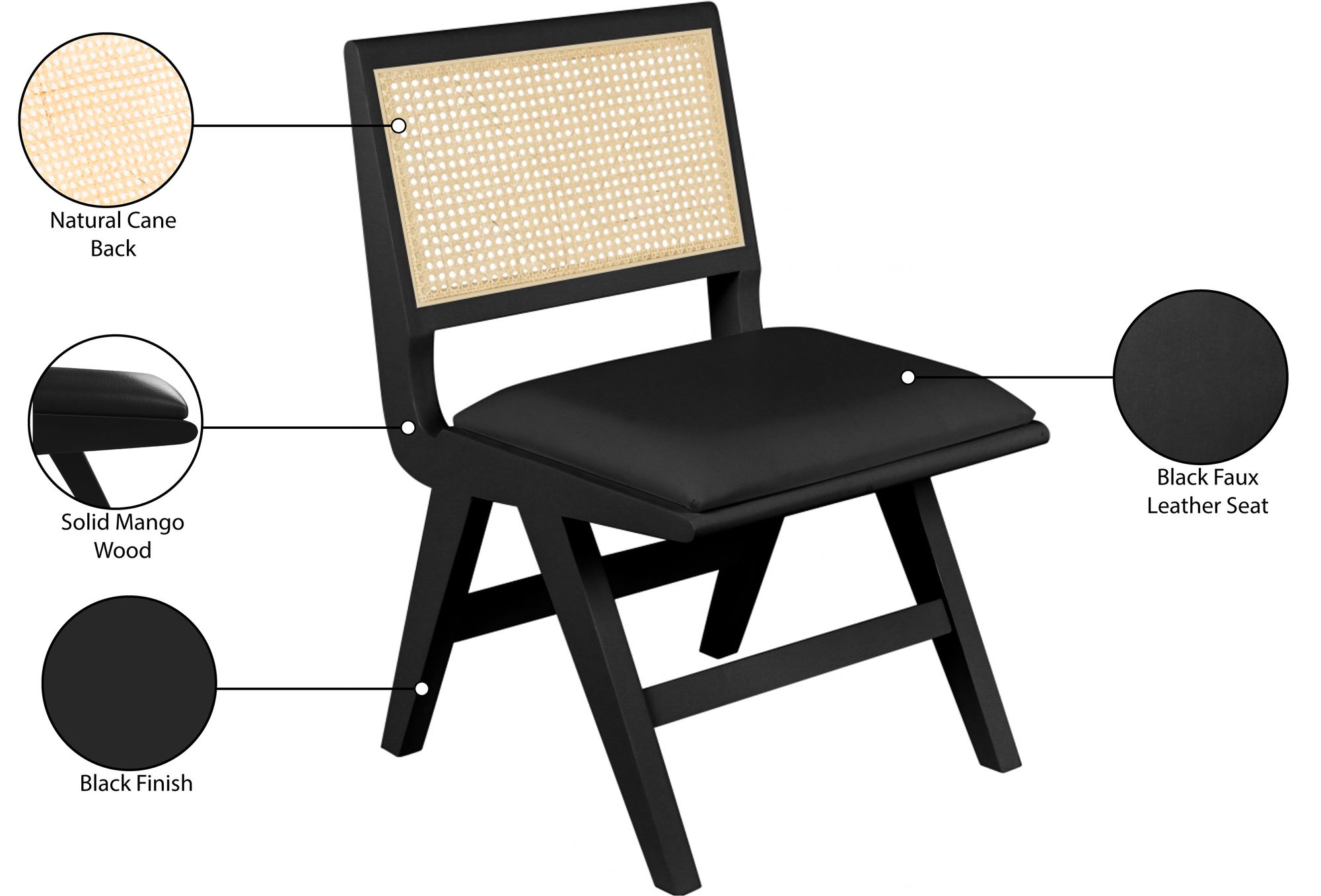 Abby Faux Leather & Cane Side Chair