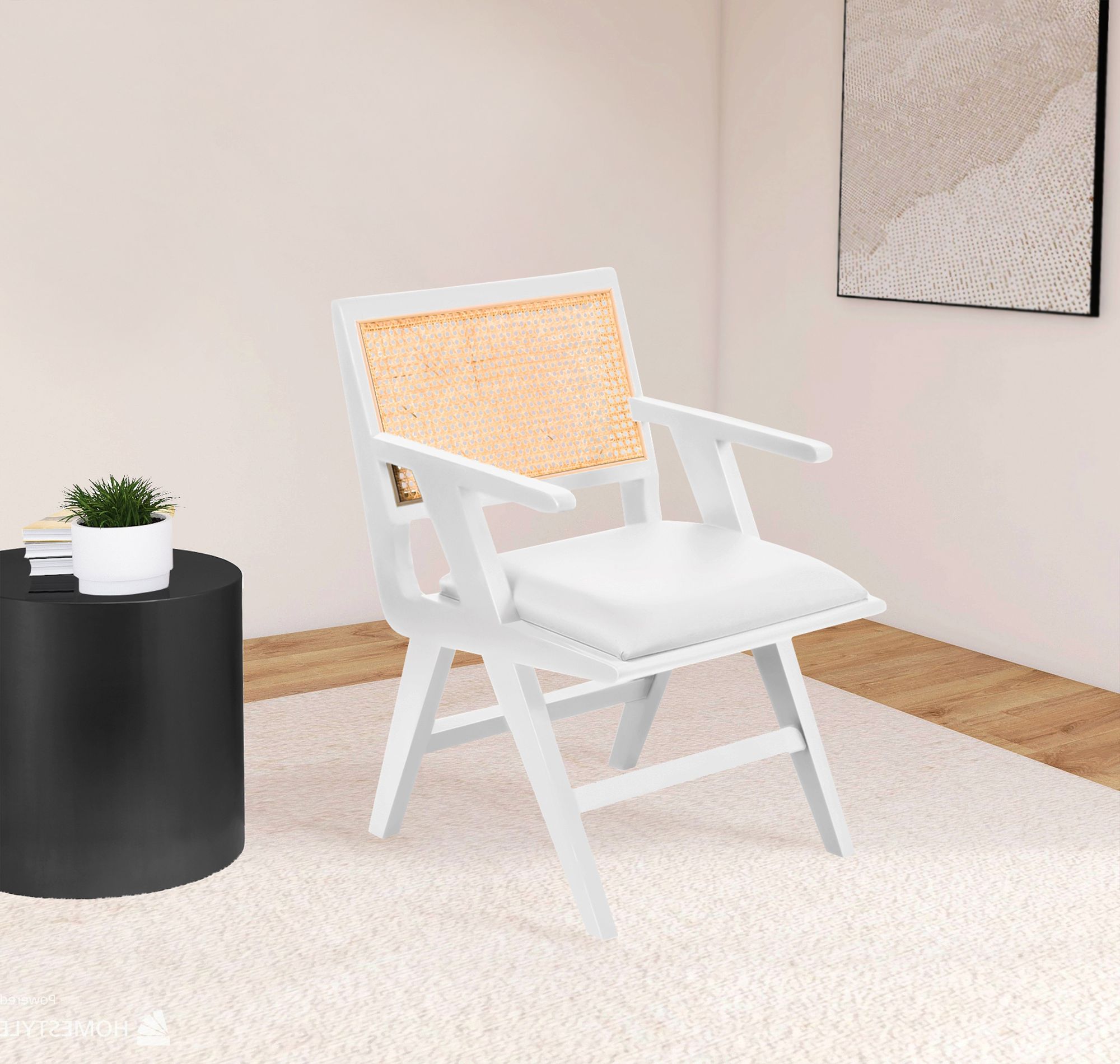 Abby Faux Leather & Cane Arm Chair