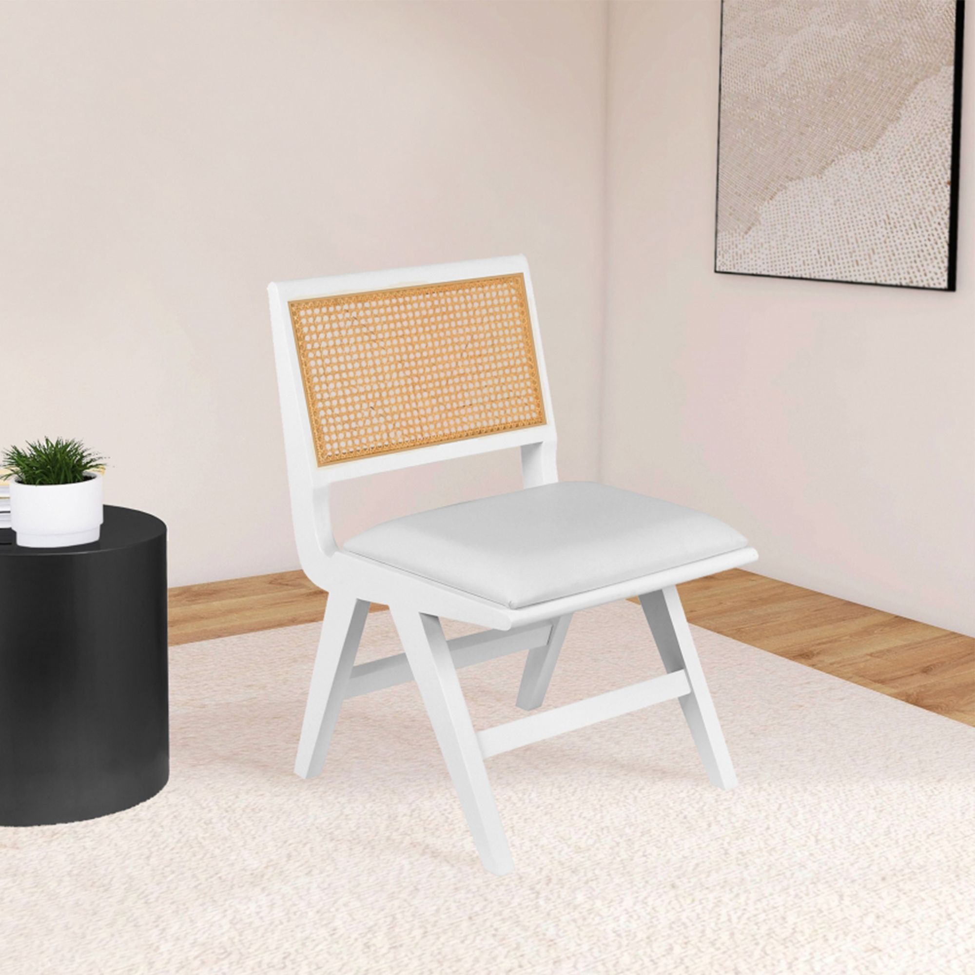 Abby Faux Leather & Cane Side Chair