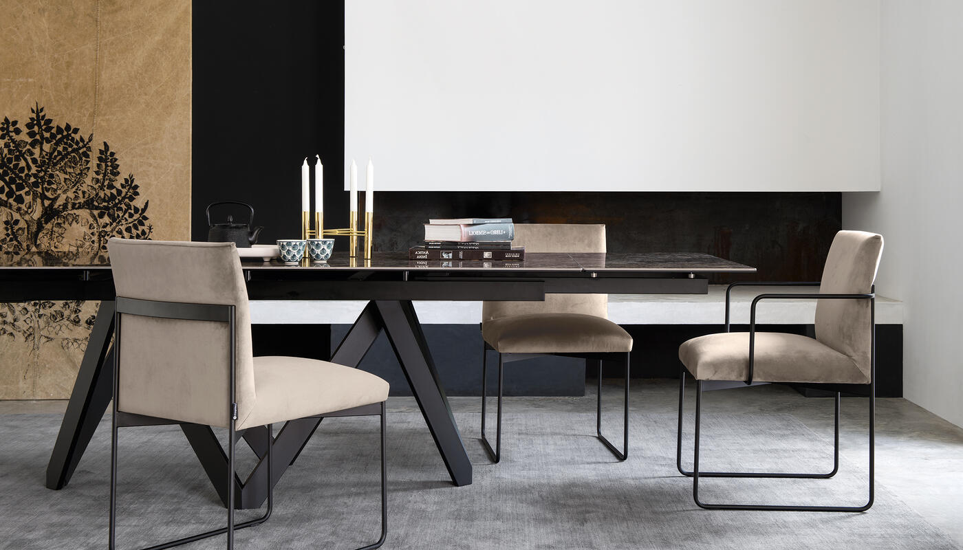 Gala Fabric/Metal Customizable Plush Seat Dining Armchair