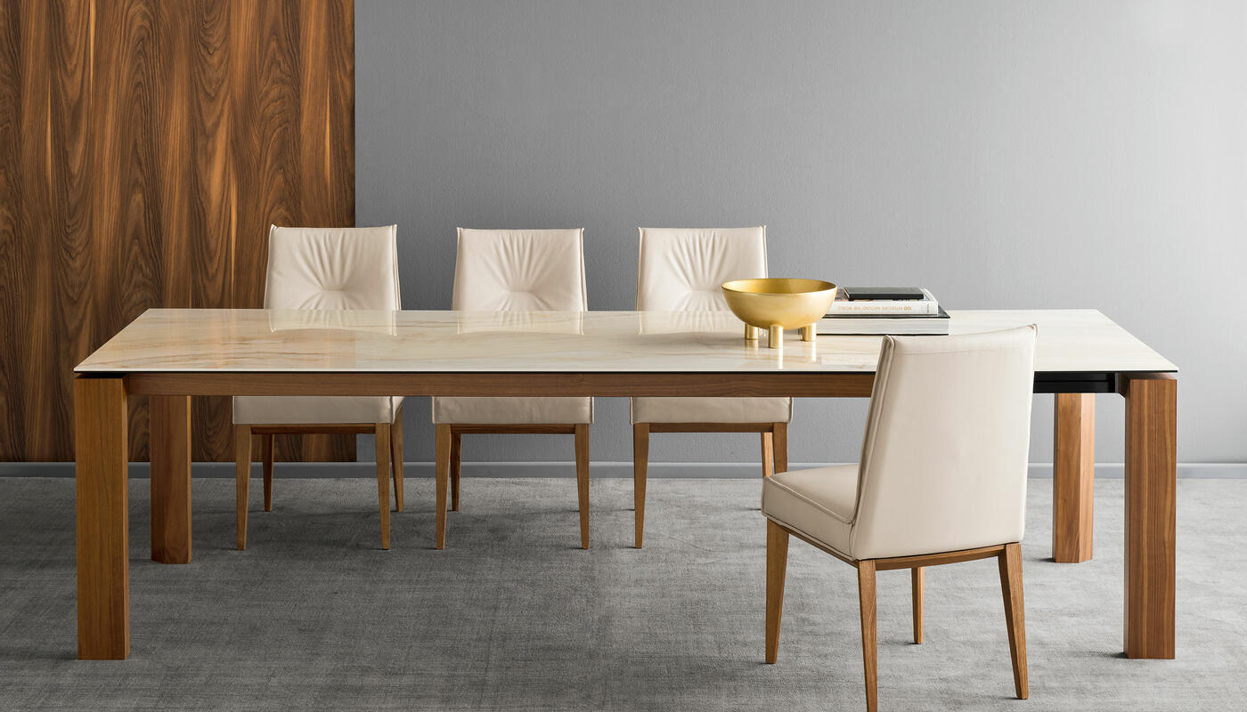 Omnia W70.9"-94.5" Rectangular Ceramic/Wood Veneer Extendable Dining Table