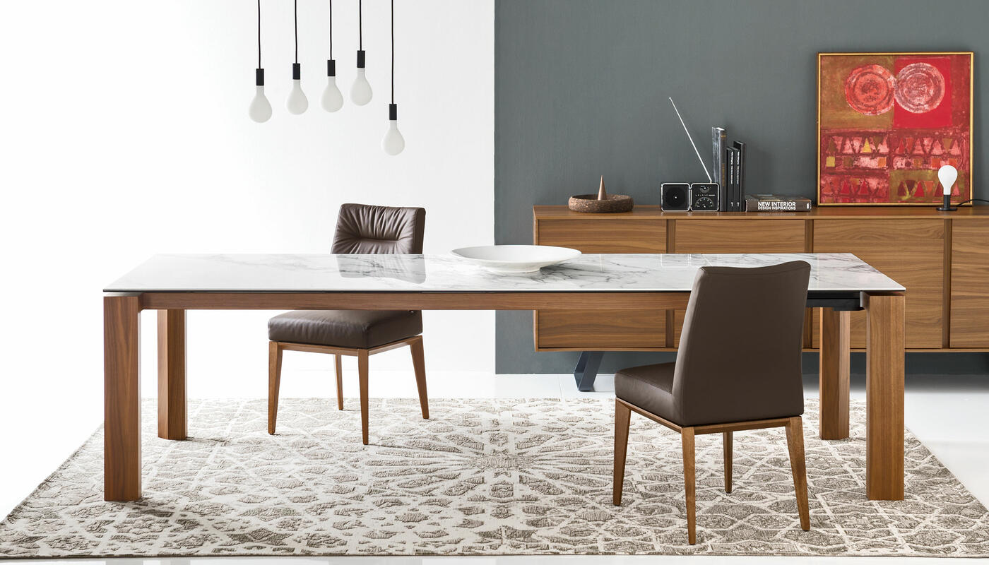 Omnia W70.9"-94.5" Rectangular Ceramic/Wood Veneer Extendable Dining Table