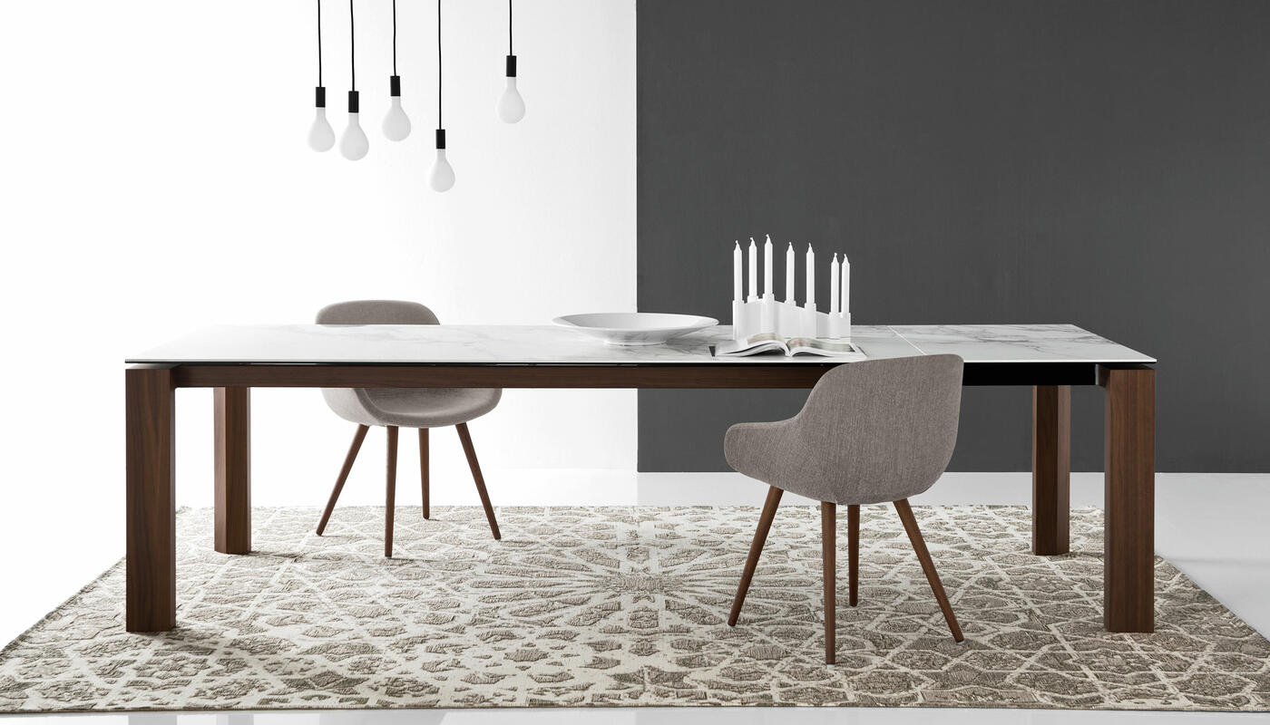 Omnia W70.9"-94.5" Rectangular Ceramic/Wood Veneer Extendable Dining Table