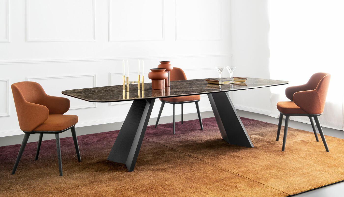 Icaro W78.7-inch Ceramic/Wood Customizable Elliptical Dining Table