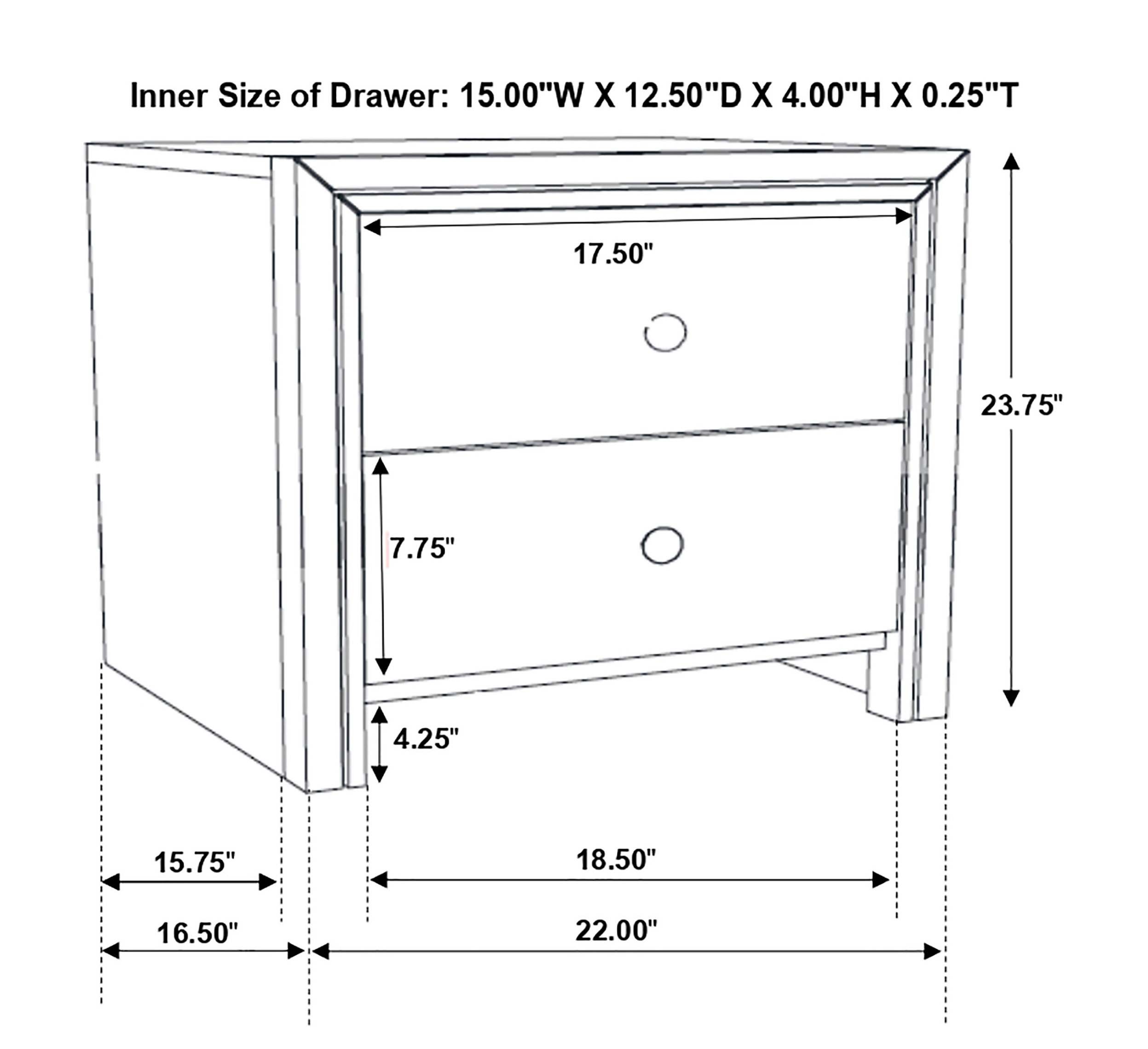 Serenity Wood Nightstand w/2 Drawers