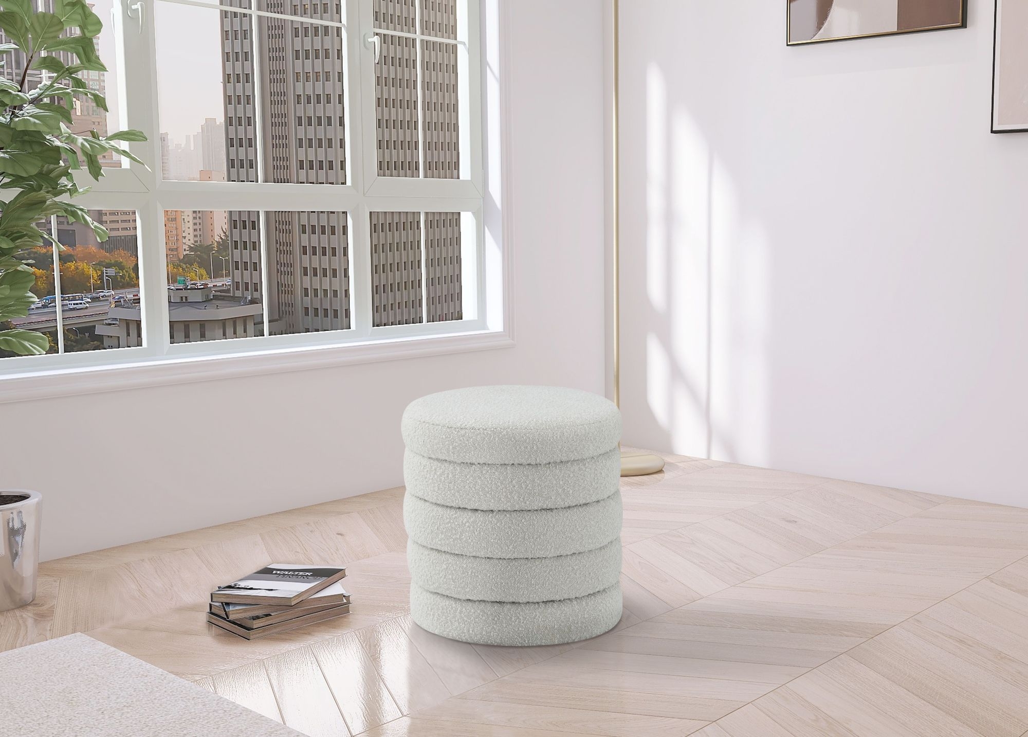 Aphia Boucle Fabric Ottoman/Stool