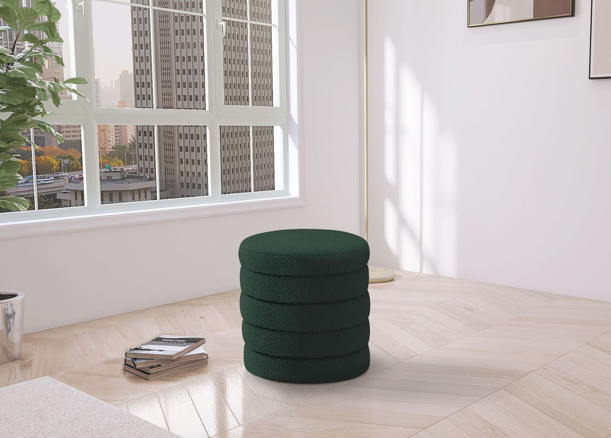 Aphia Boucle Fabric Ottoman/Stool