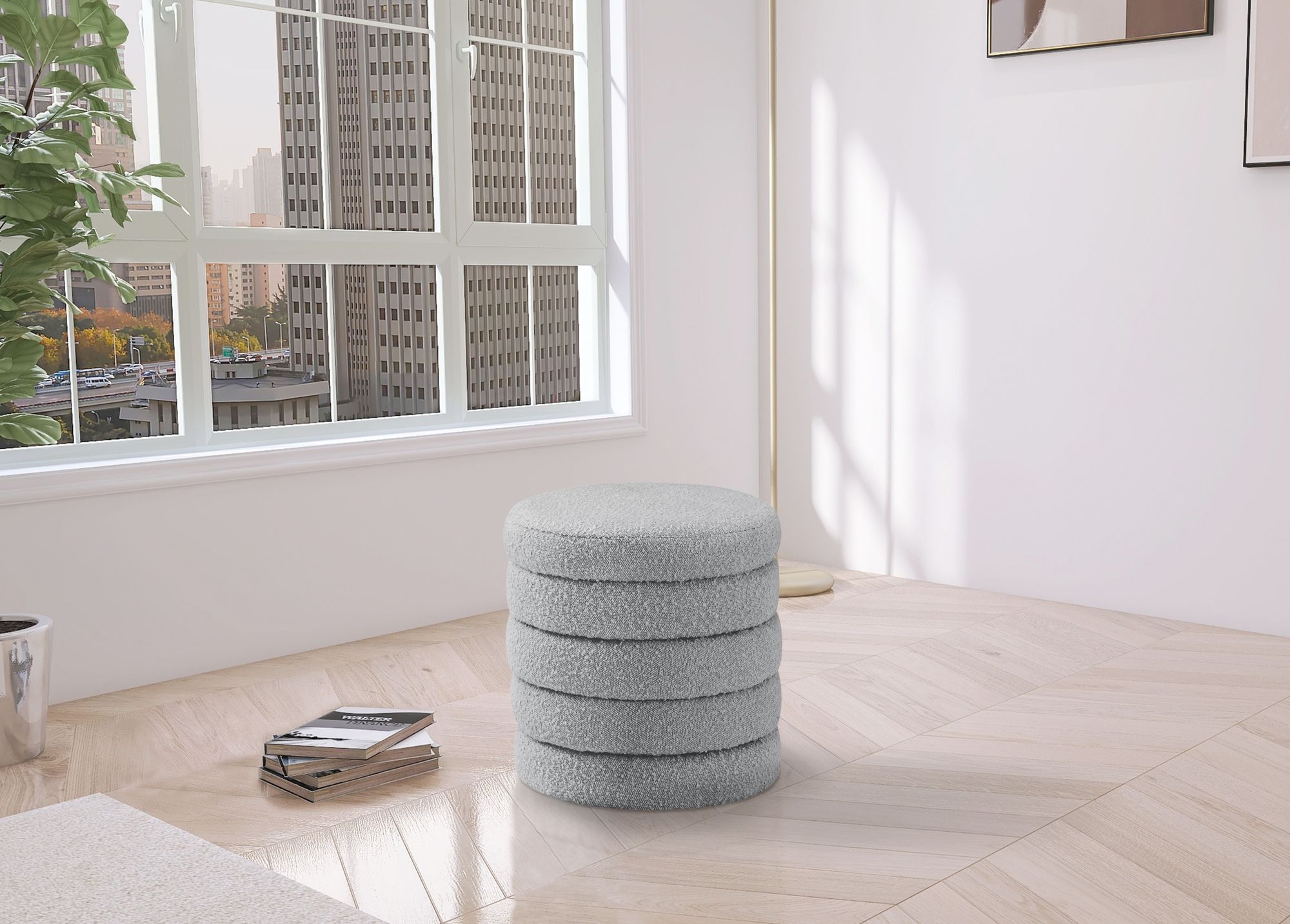 Aphia Boucle Fabric Ottoman/Stool