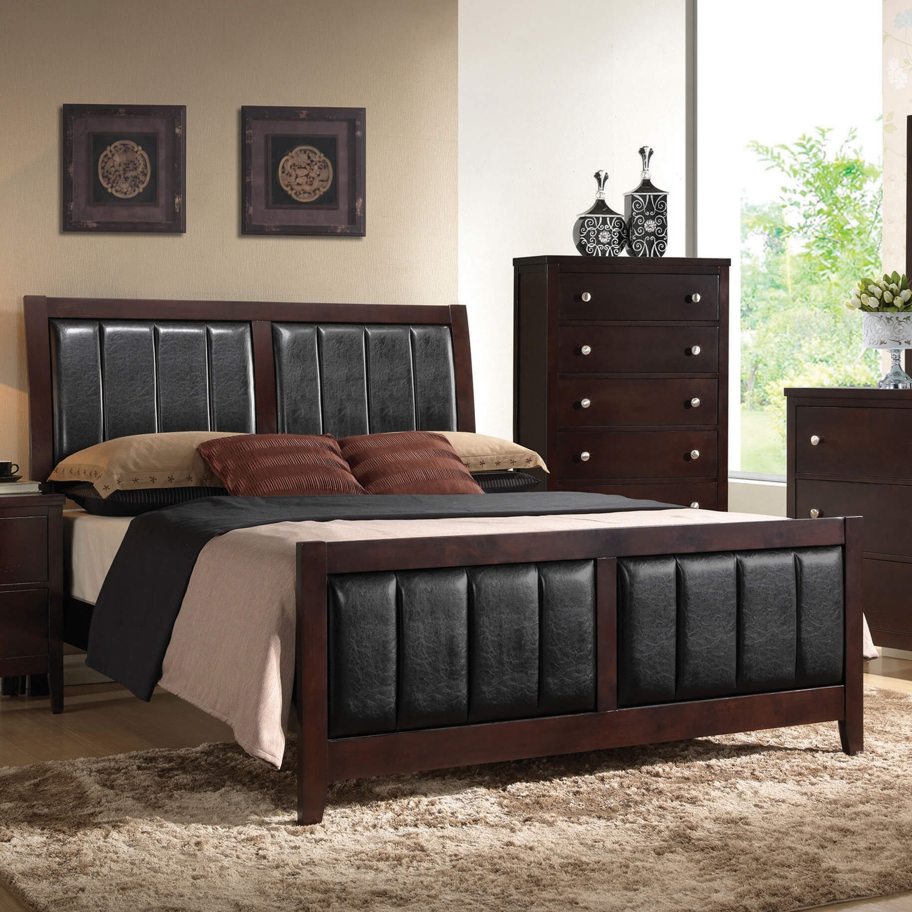 Carlton Leatherette/Wood Panel Bed, Queen Size