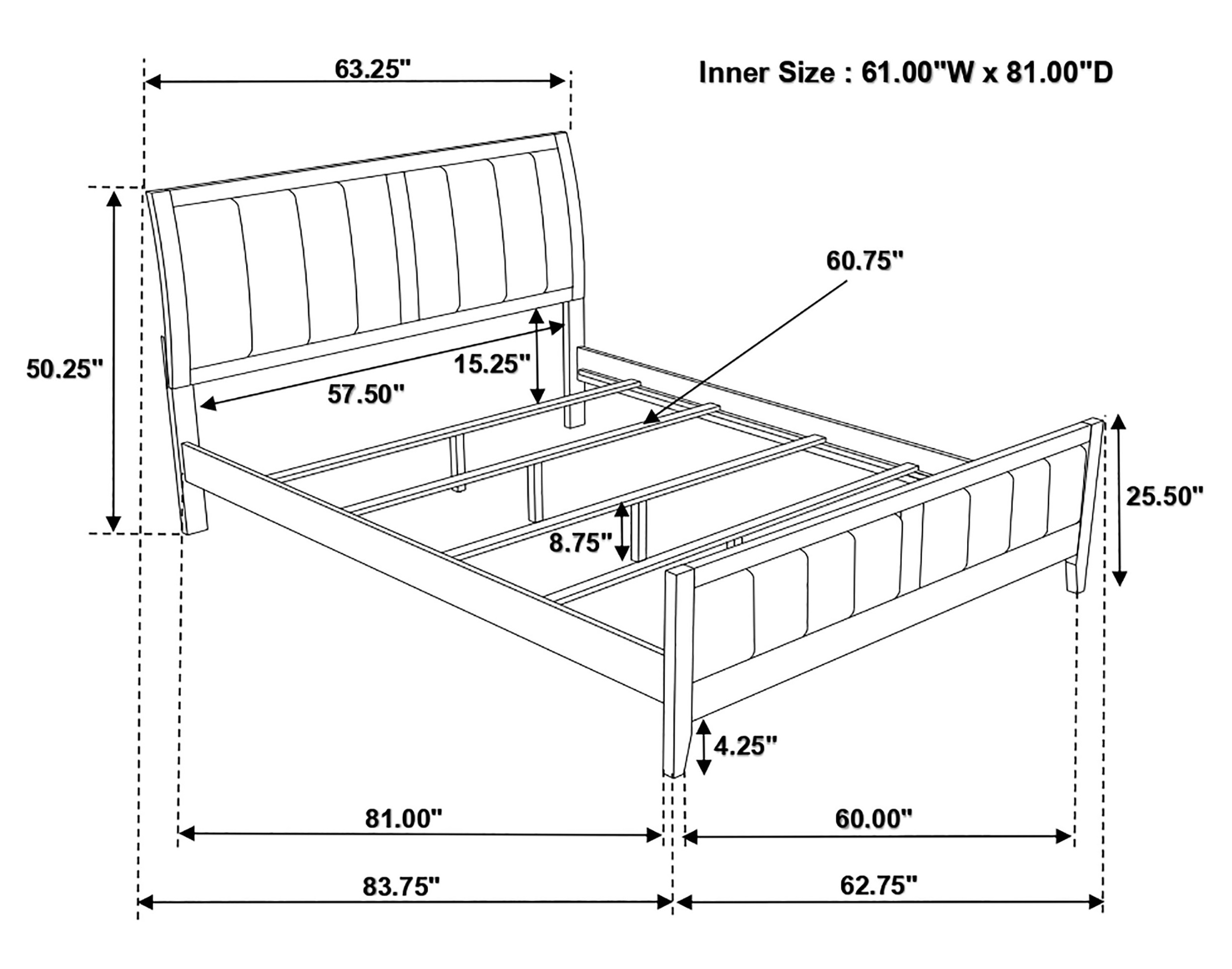 Carlton Leatherette/Wood Panel Bed, Queen Size