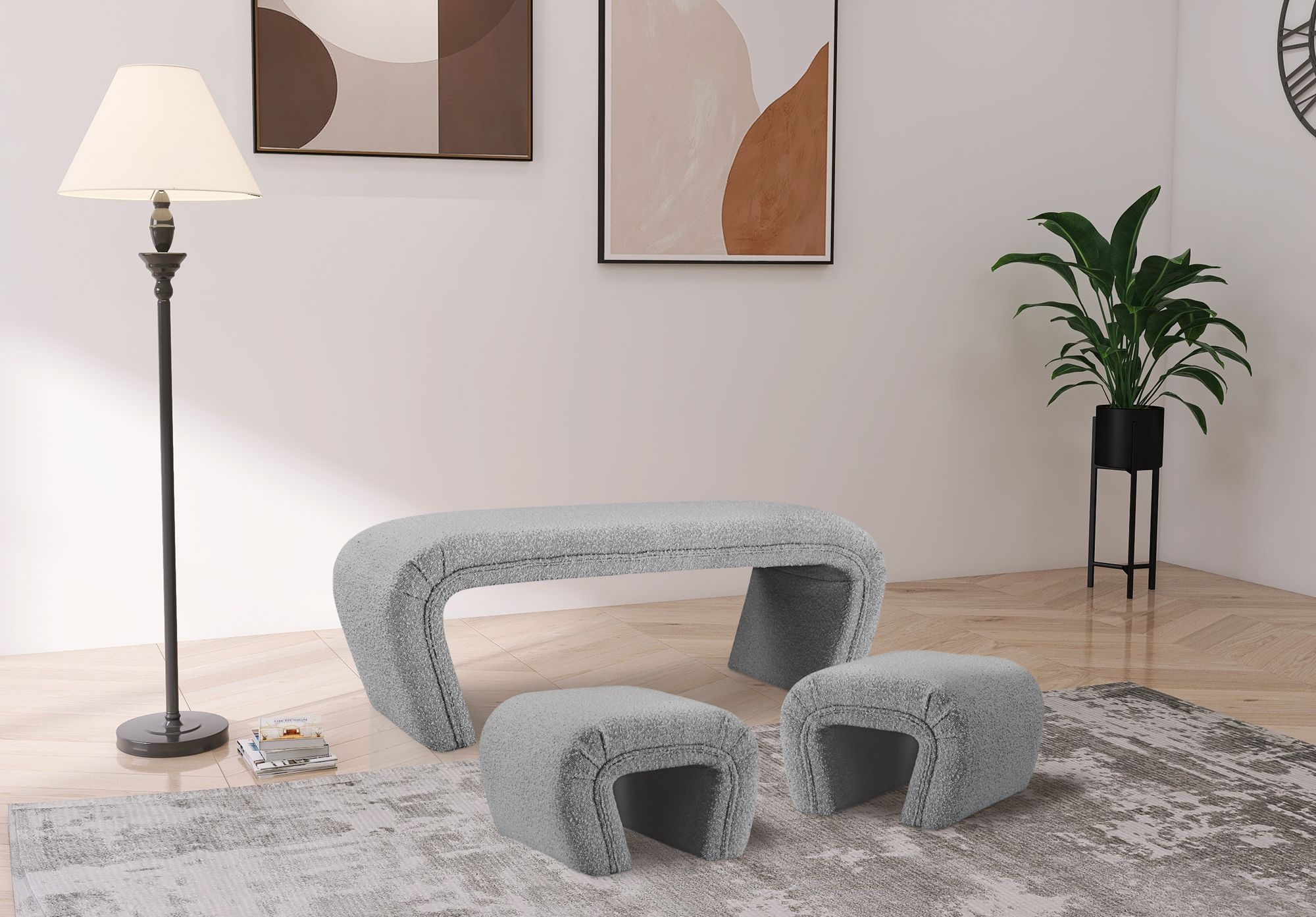 Odelia Boucle Fabric Bench