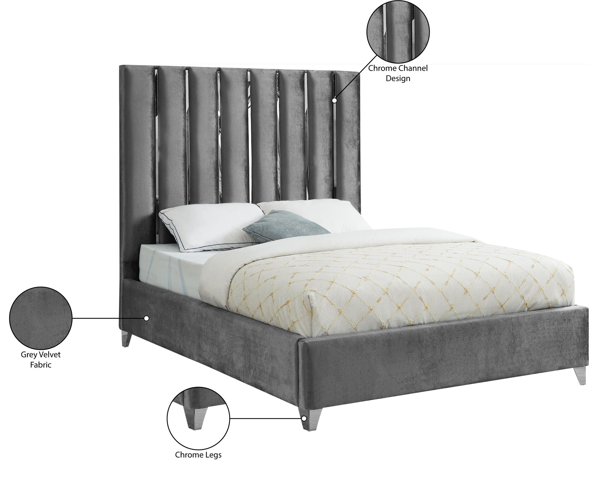 Enzo Velvet Queen Size Bed