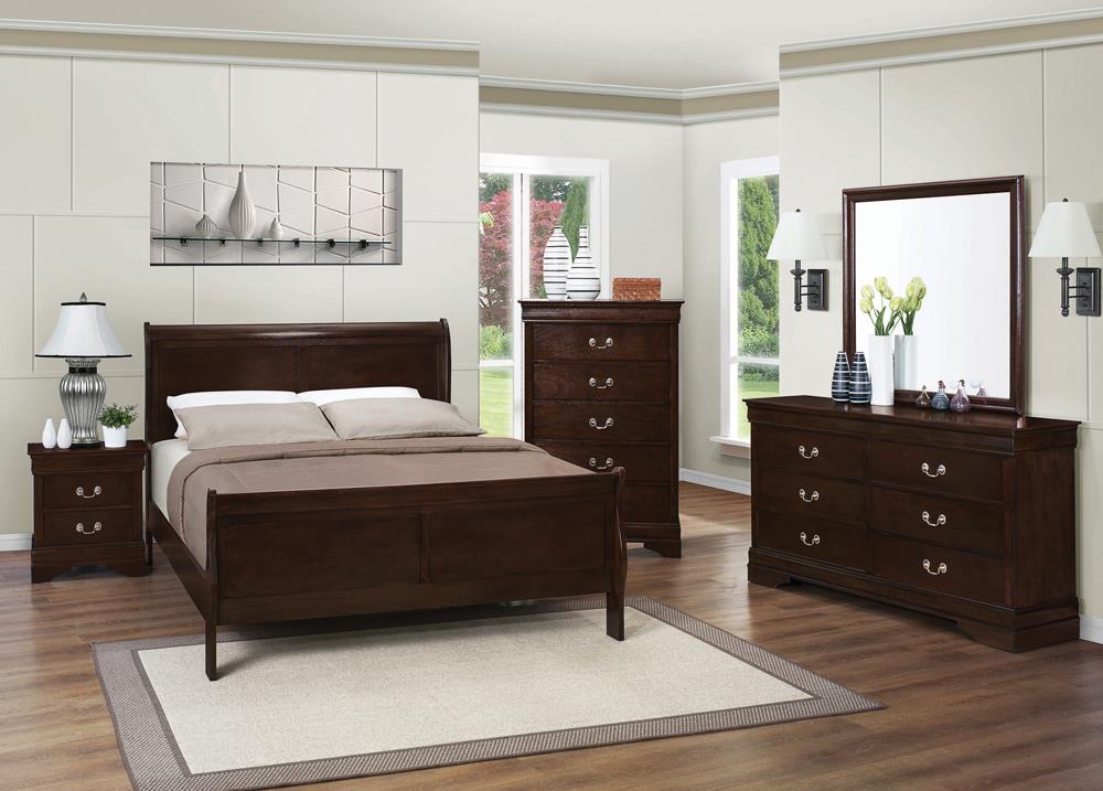 Louis Philippe Wood Panel Sleigh Bed, Eastern King Size