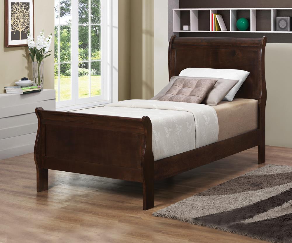 Louis Philippe Wood Panel Sleigh Bed, Twin Size