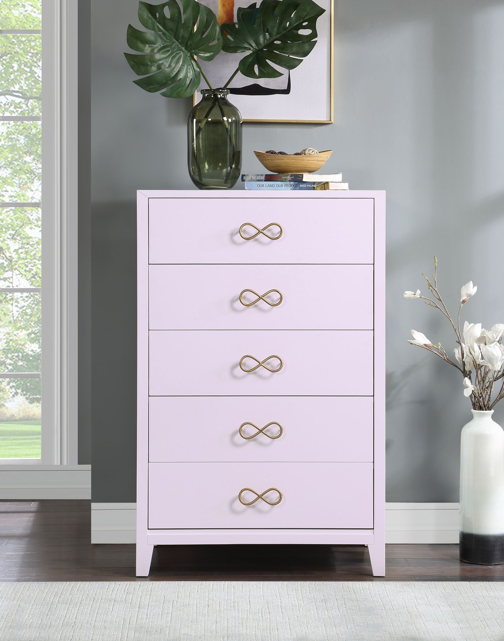 Bowtie 5-Drawer Wood Chest
