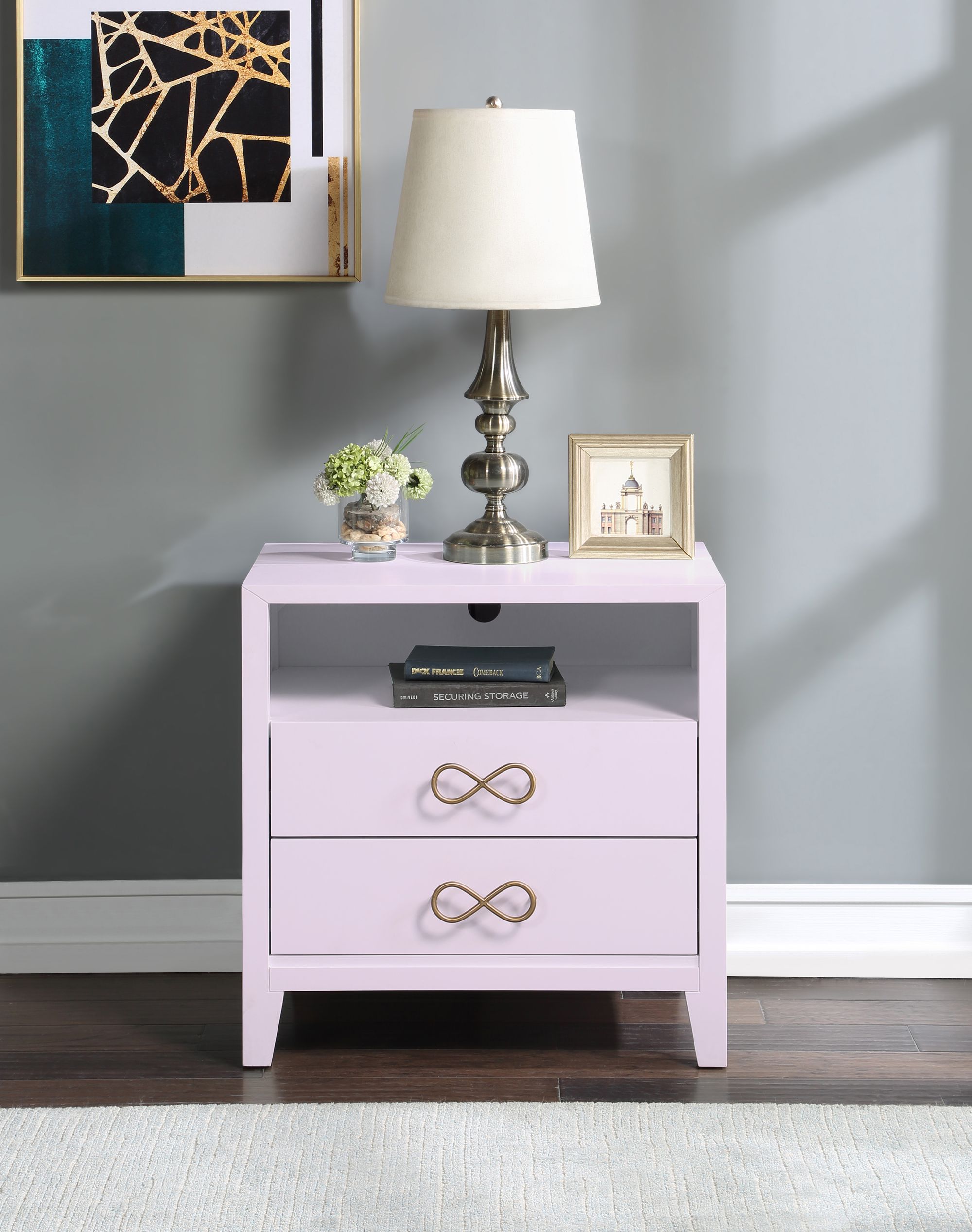 Bowtie 2-Drawer Wood Veneer Nightstand