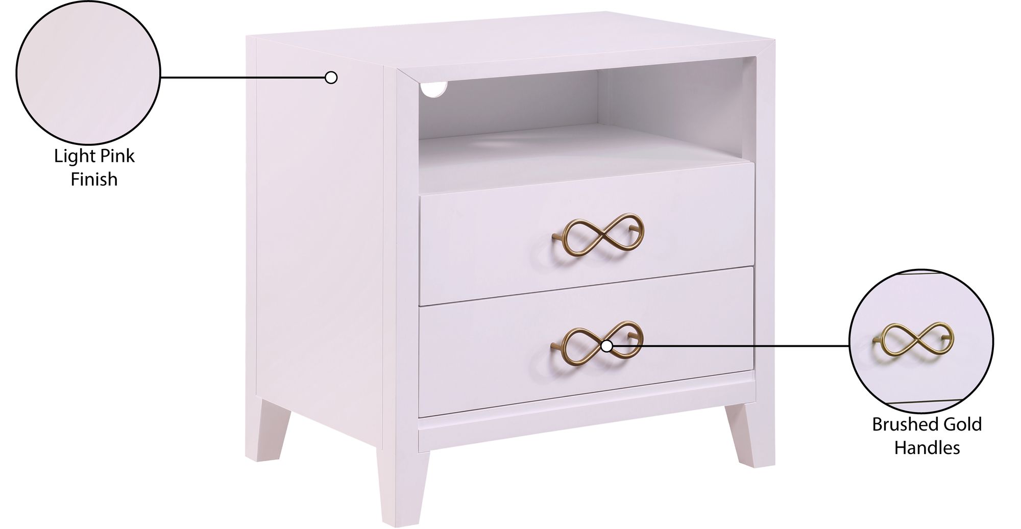 Bowtie 2-Drawer Wood Veneer Nightstand