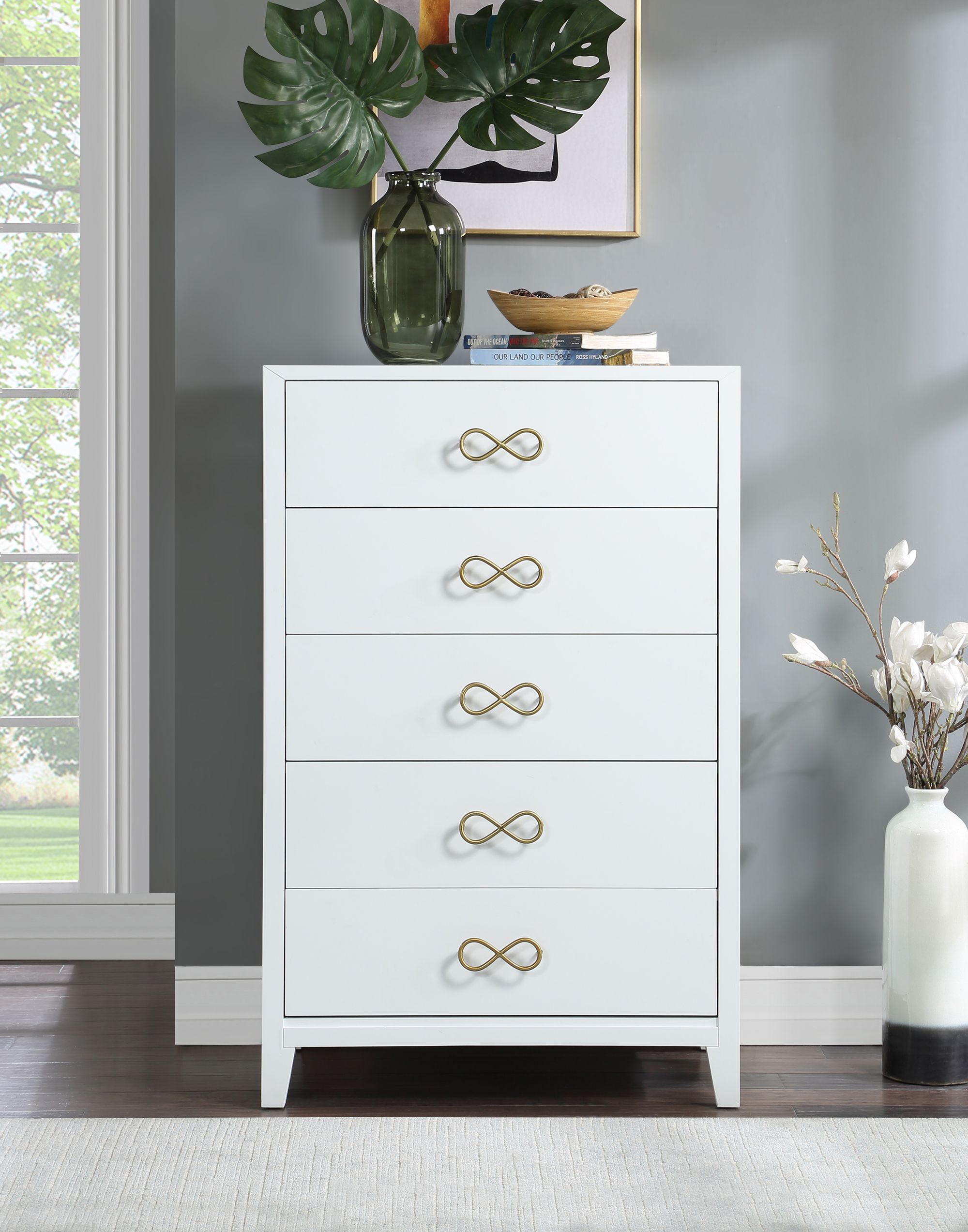 Bowtie 5-Drawer Wood Chest