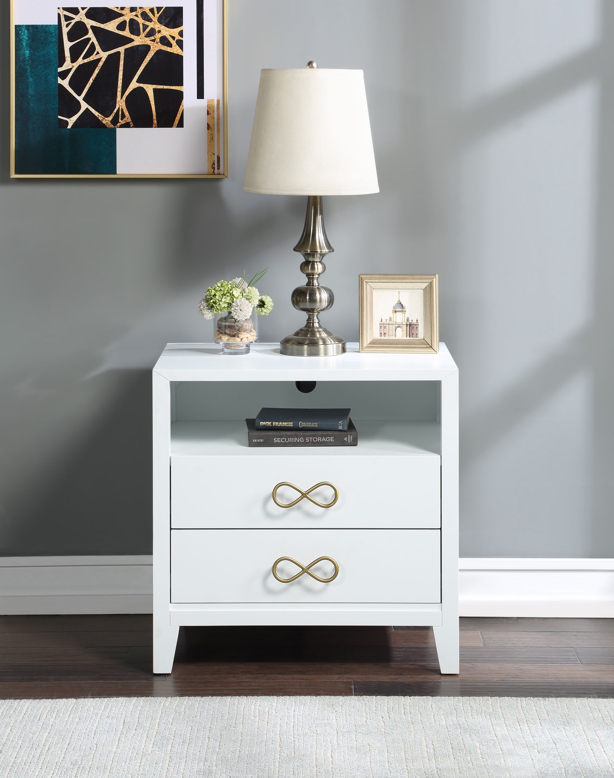 Bowtie 2-Drawer Wood Veneer Nightstand