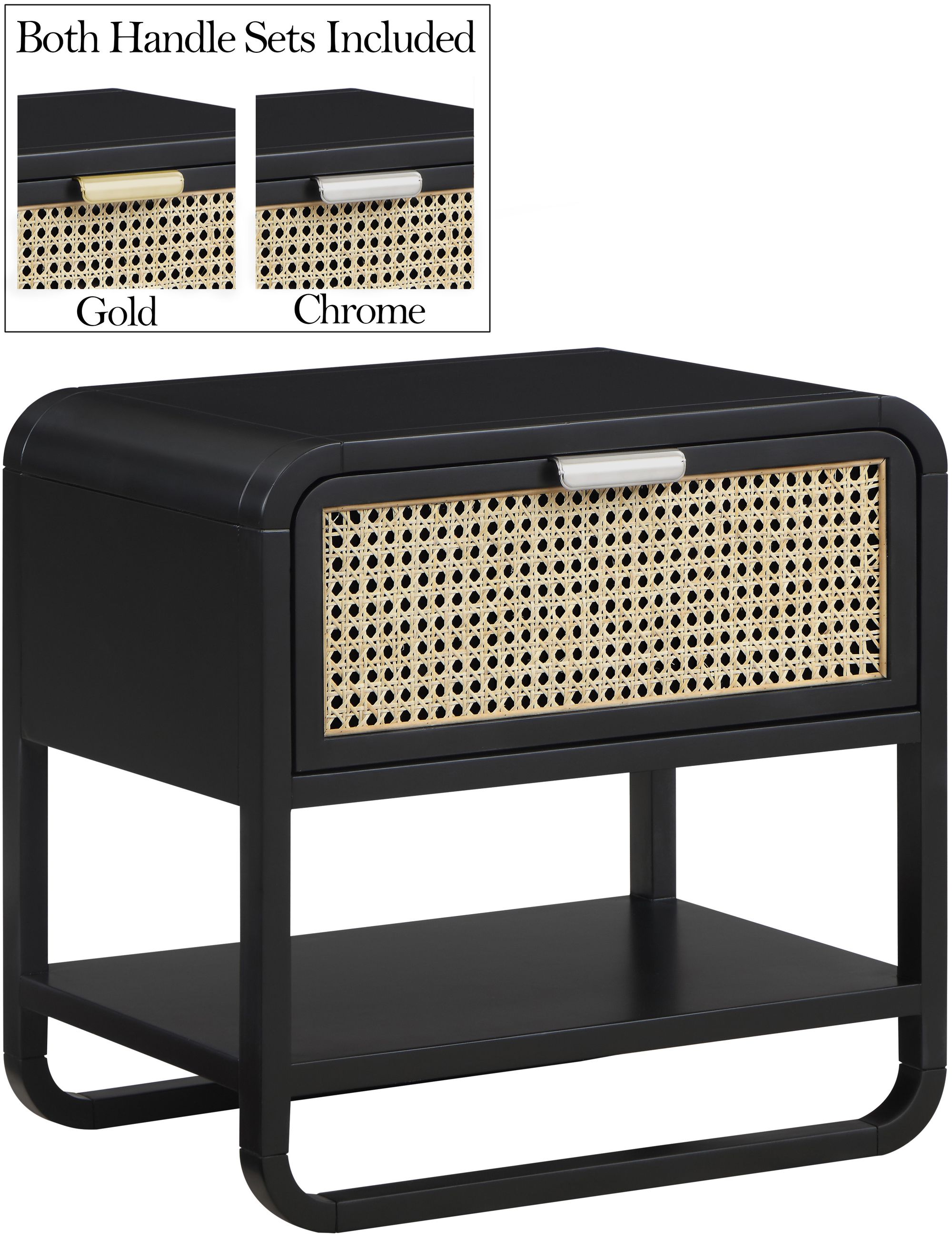 Sage 1-Drawer Wood Nightstand with Natural Cane Drawer Front
