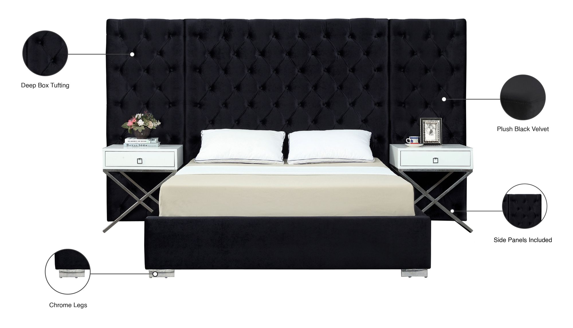 Grande Velvet Queen Size Bed