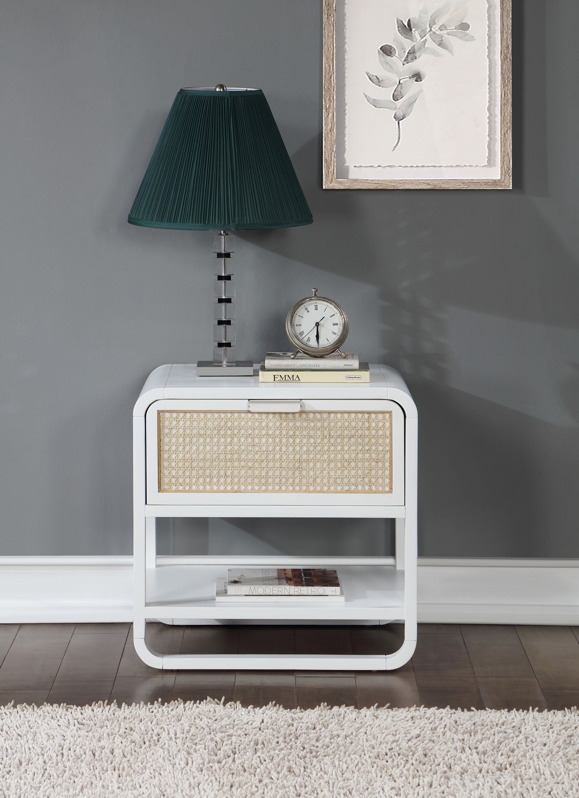 Sage 1-Drawer Wood Nightstand with Natural Cane Drawer Front
