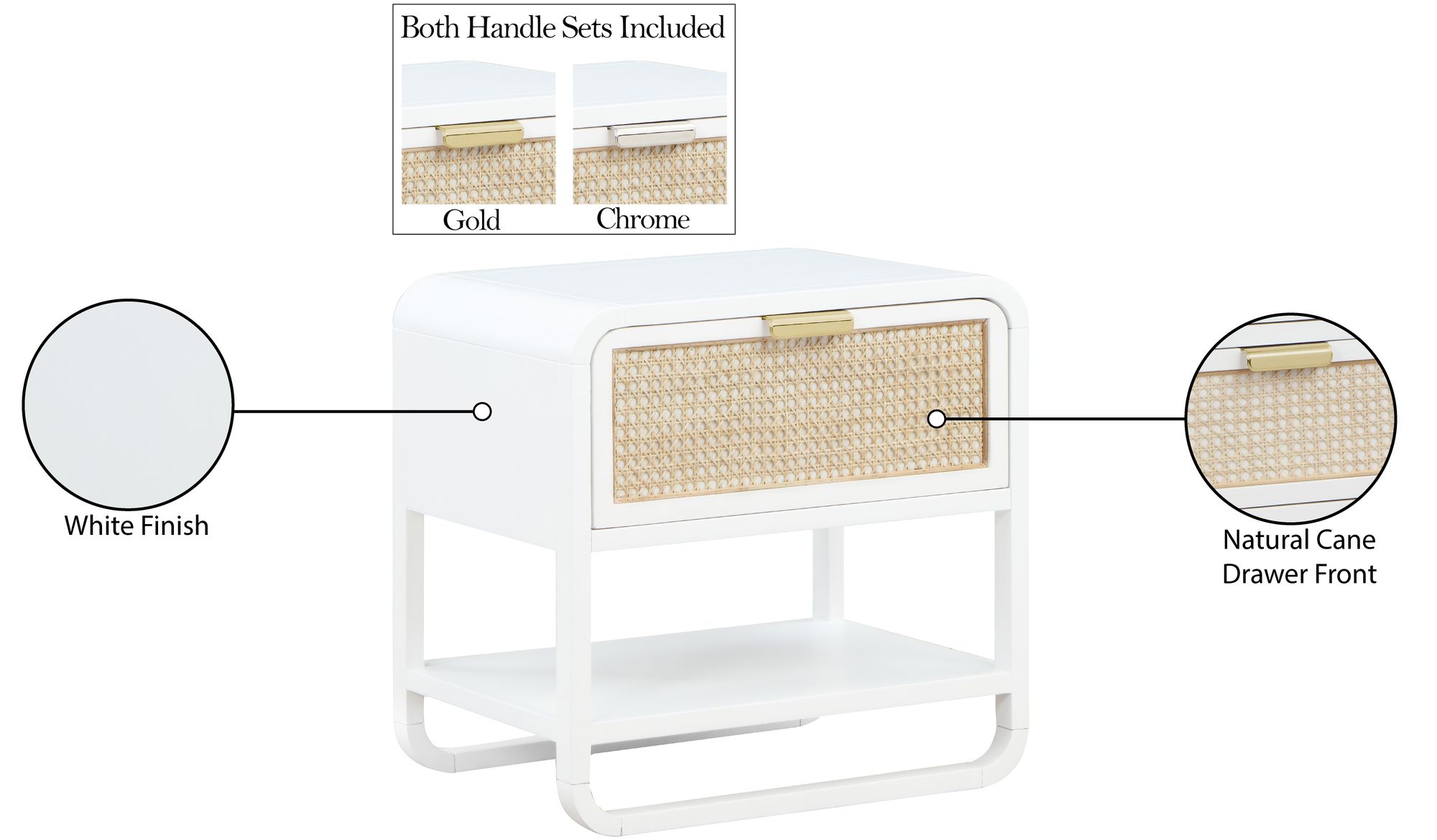 Sage 1-Drawer Wood Nightstand with Natural Cane Drawer Front