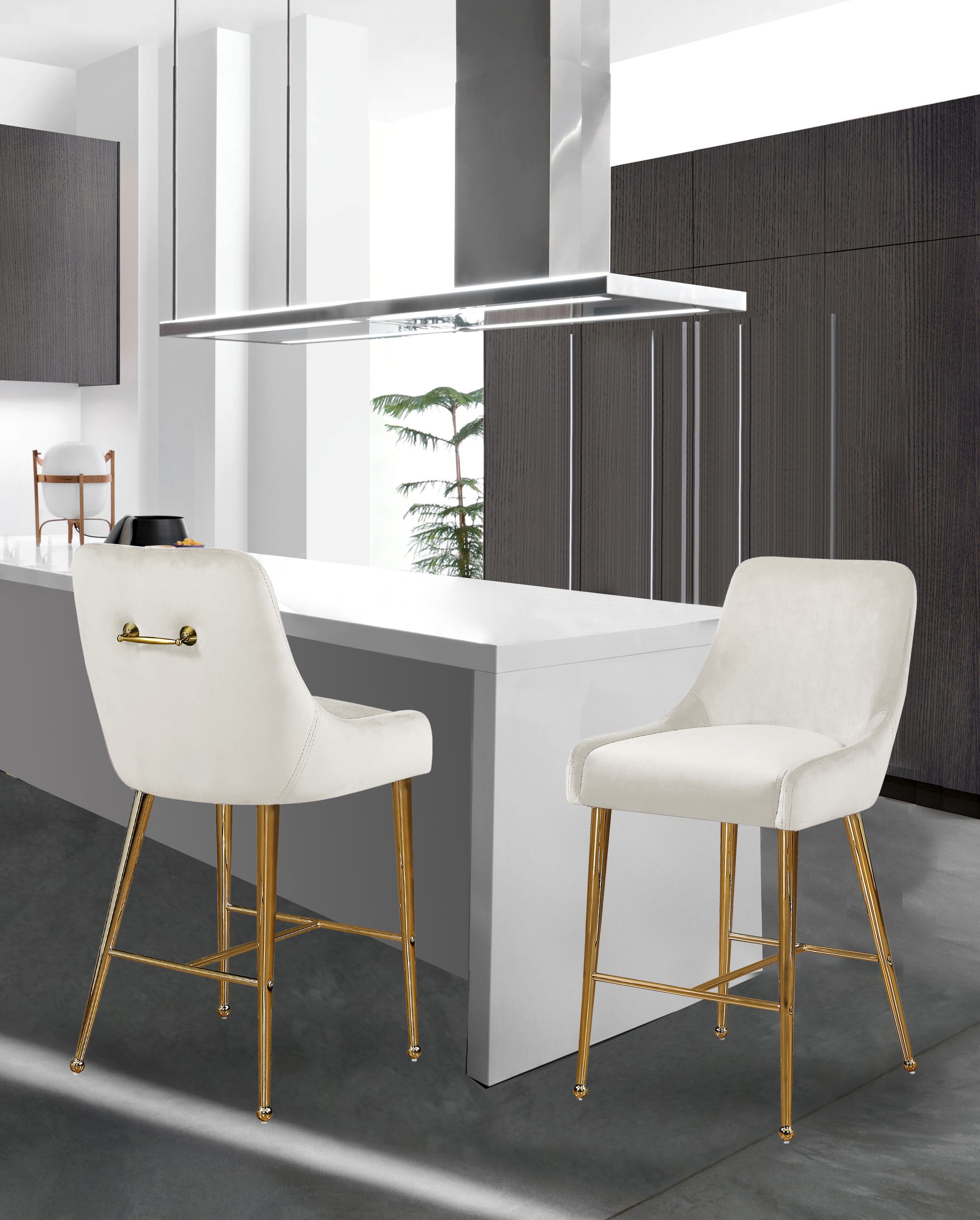 Owen Velvet Counter Stool with Polished Gold Legs
