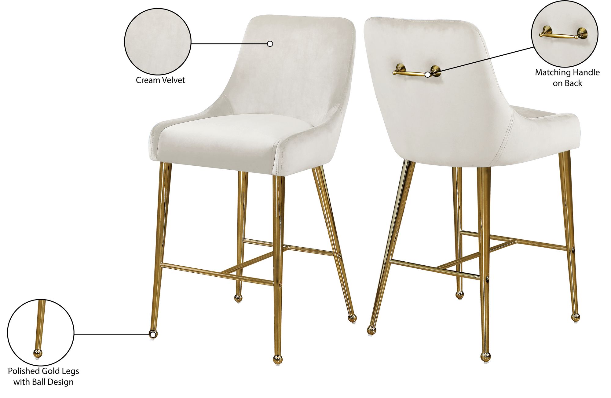 Owen Velvet Counter Stool with Polished Gold Legs