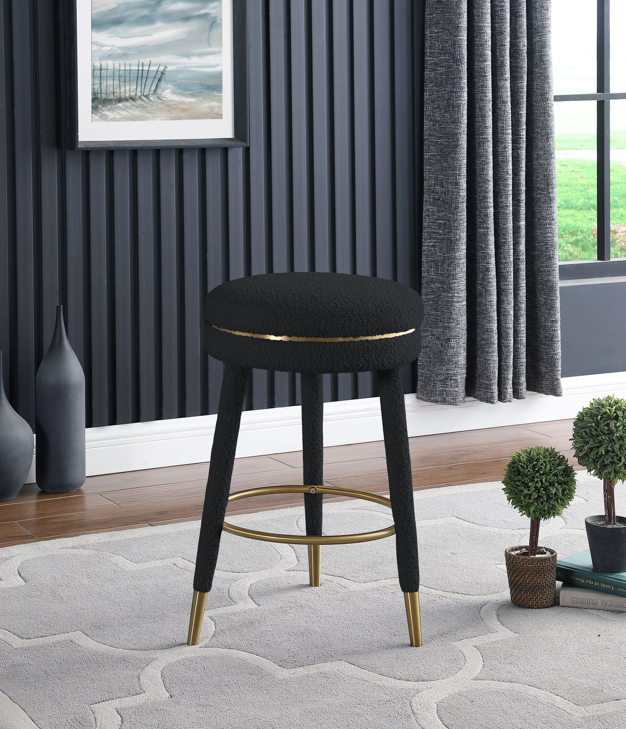 Coral Boucle Fabric Swivel Counter Stool