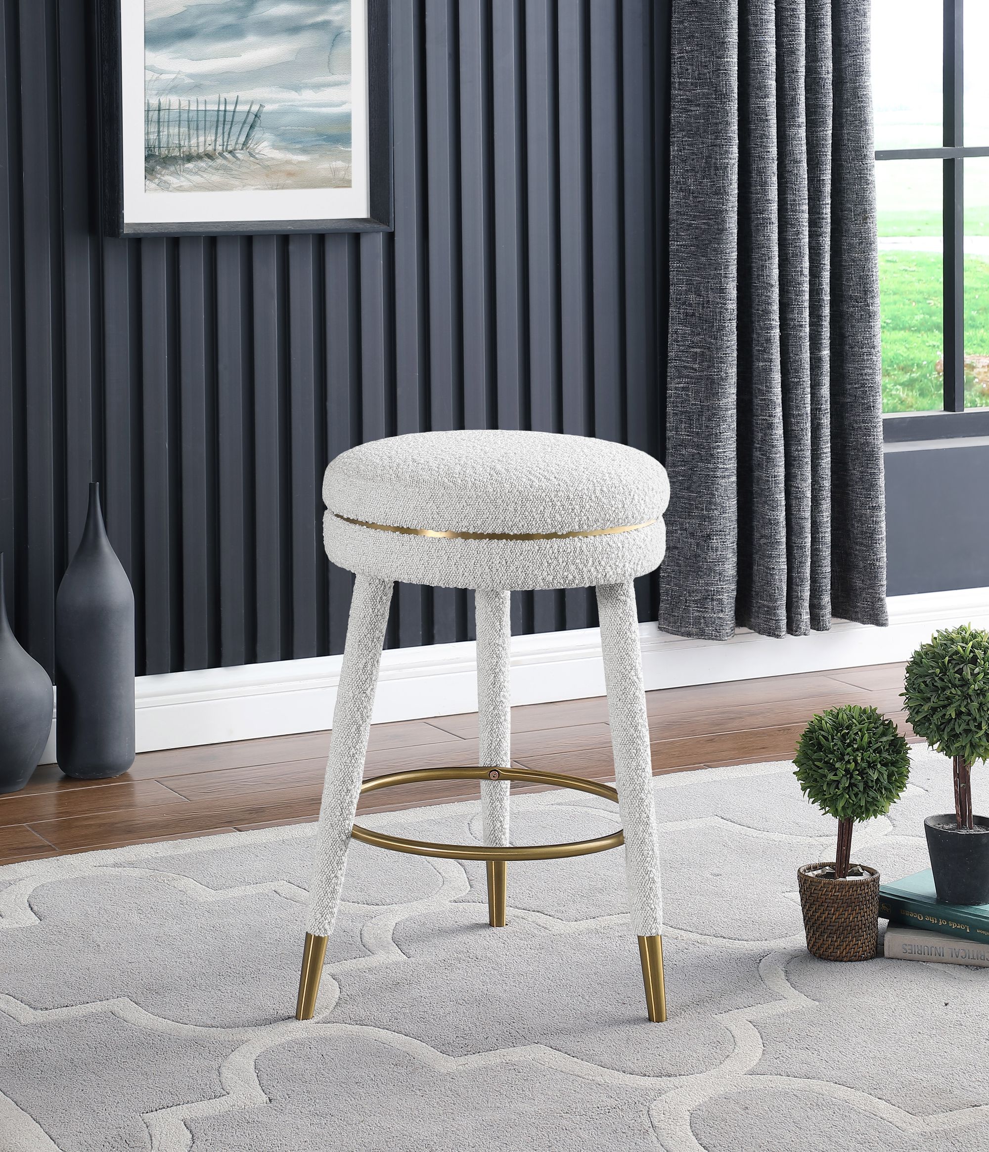 Coral Boucle Fabric Swivel Counter Stool