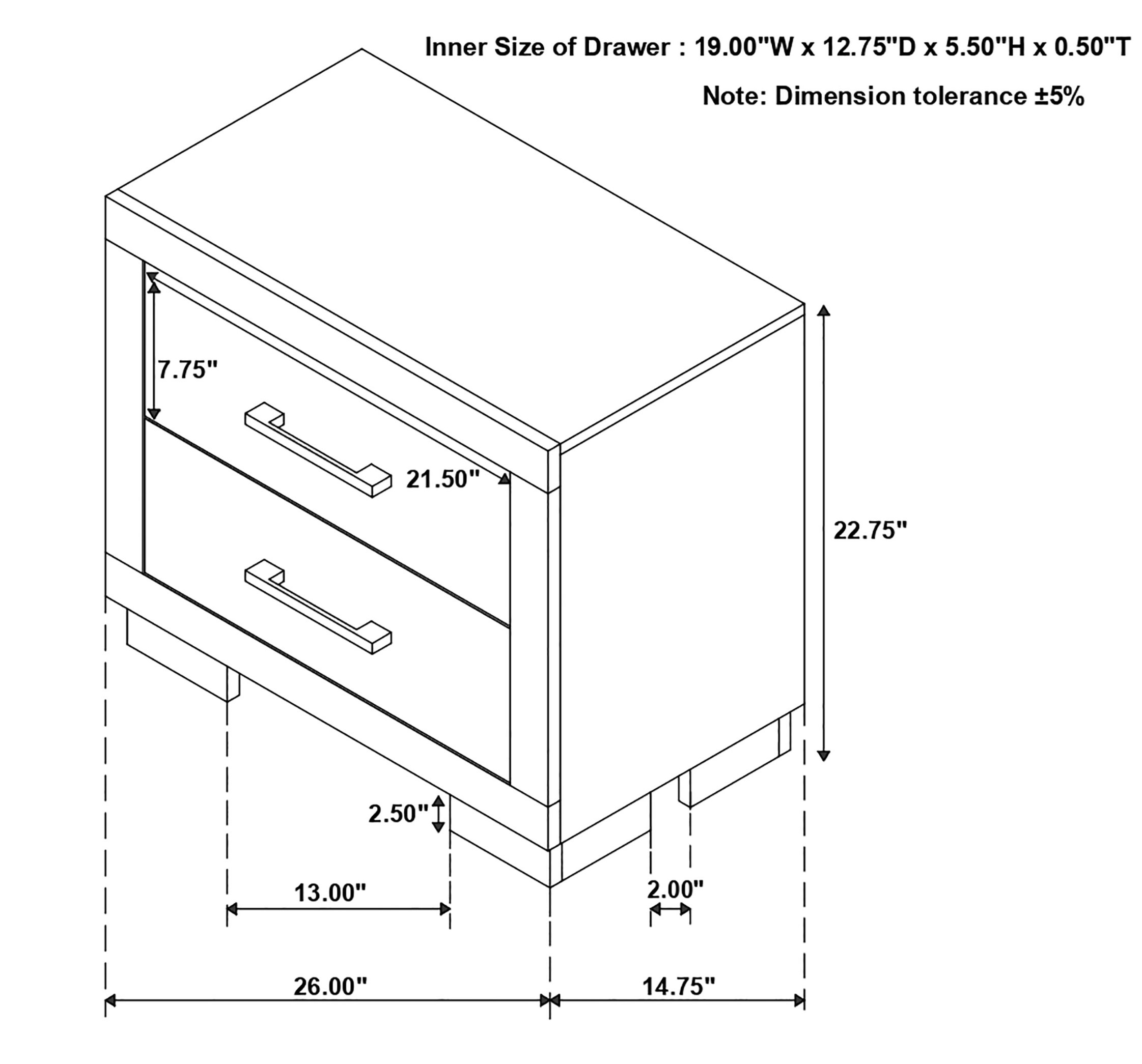 Jessica Wood Nightstand w/2 Drawers