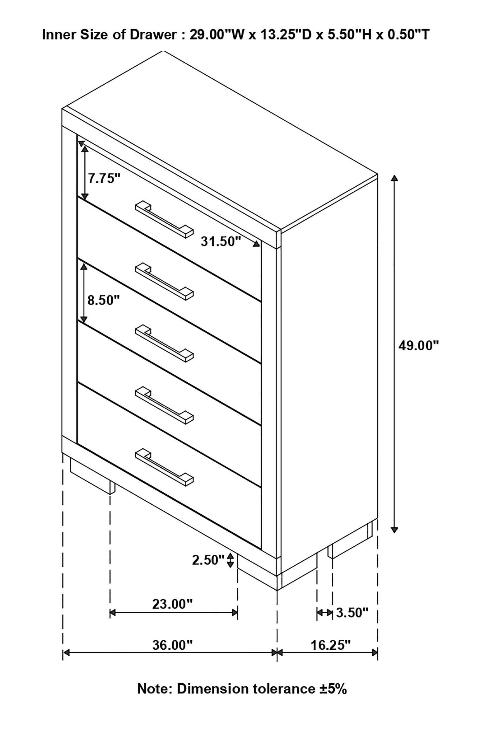 Jessica Wood Chest w/5 Drawers