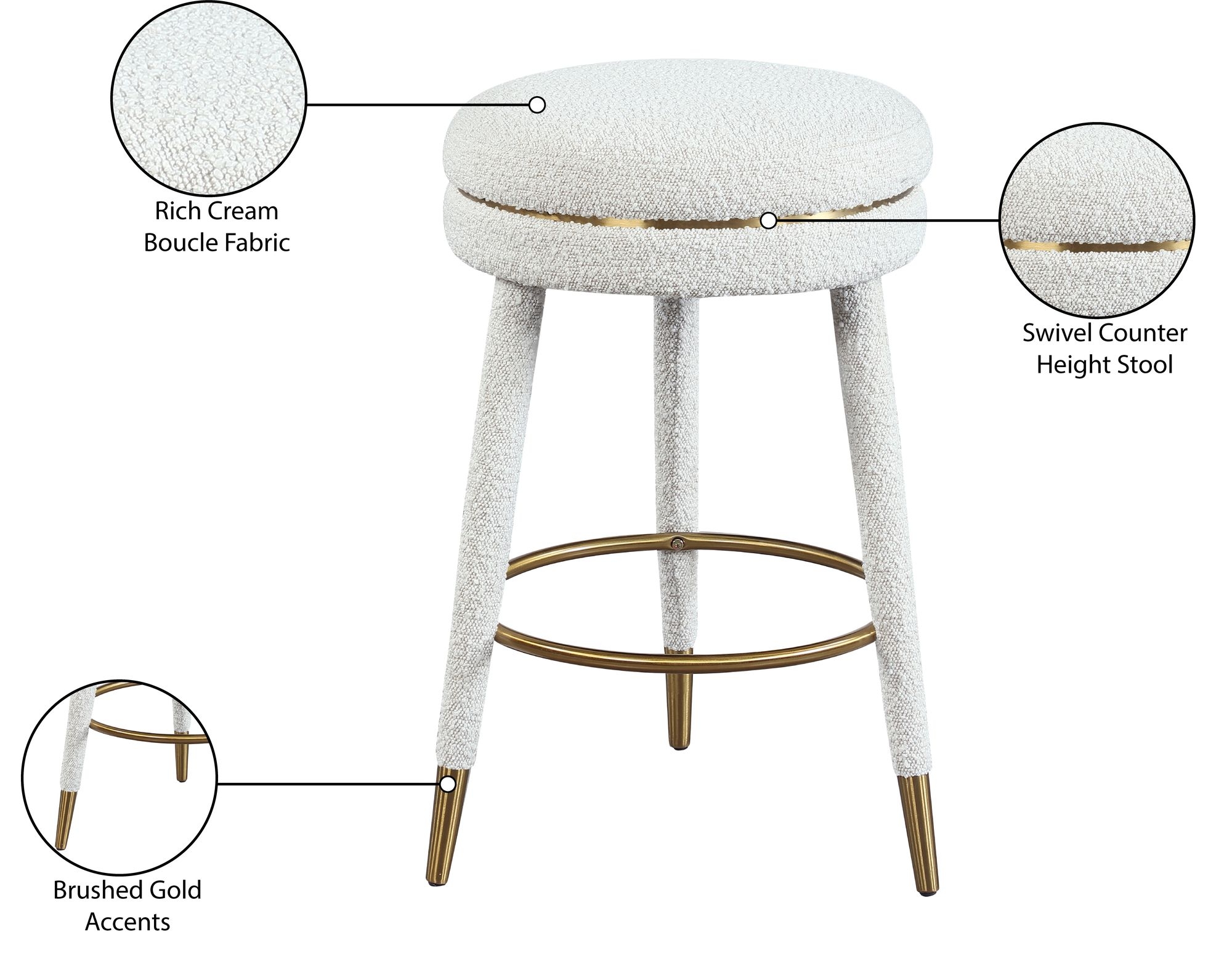 Coral Boucle Fabric Swivel Counter Stool