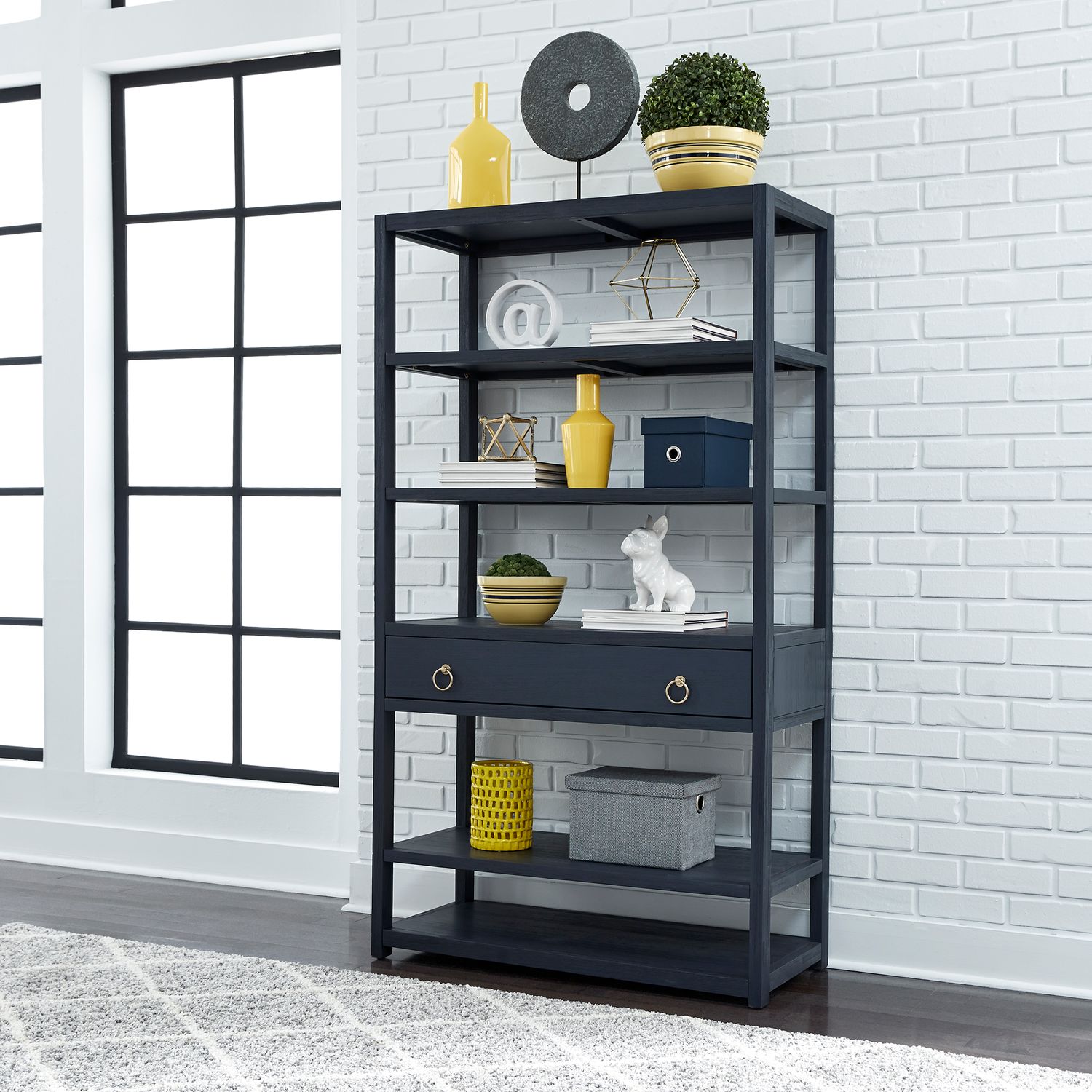 East End MDF & Wood Veneer Accent Bookcase w/6 Shelf & Drawer