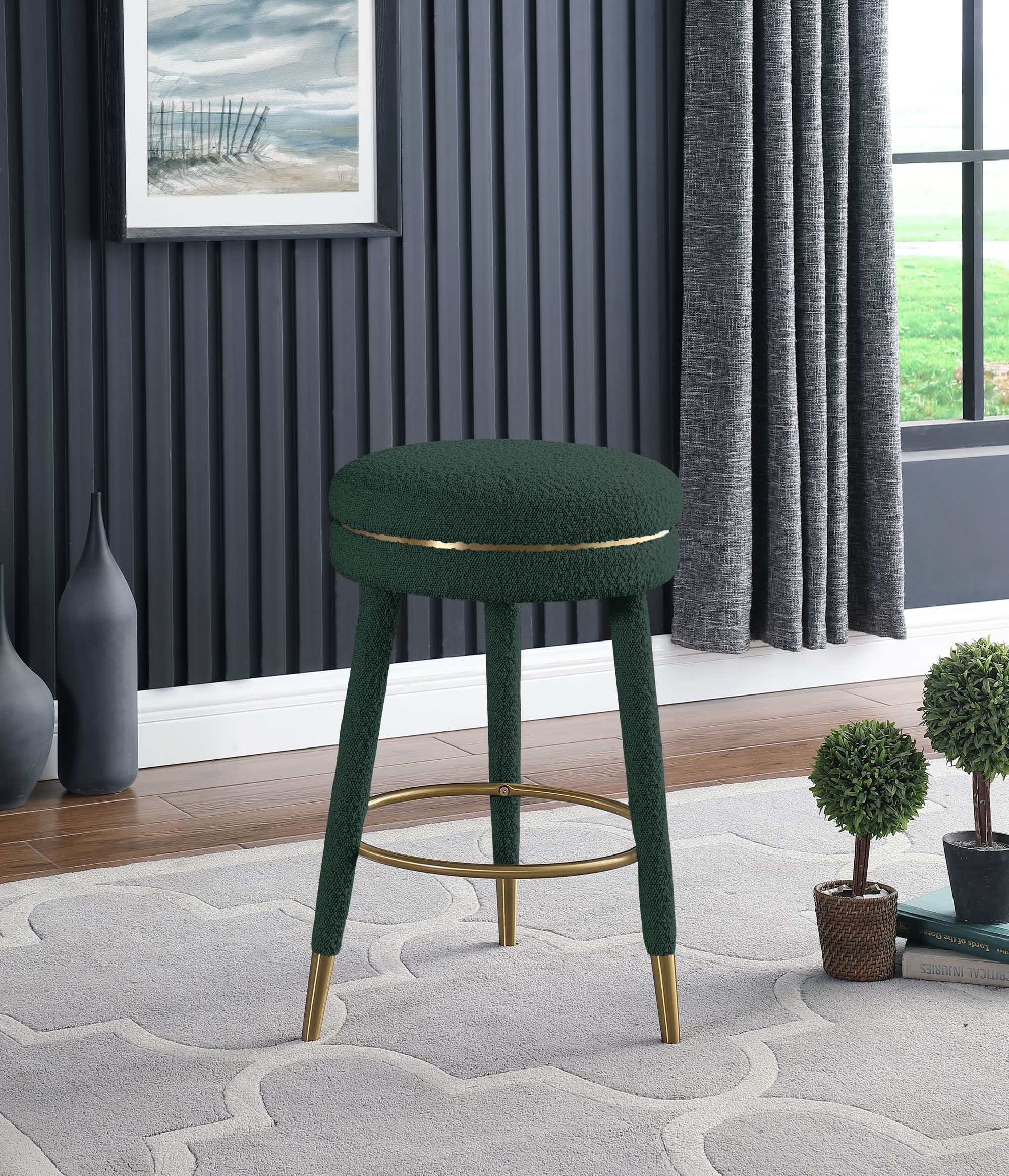 Coral Boucle Fabric Swivel Counter Stool