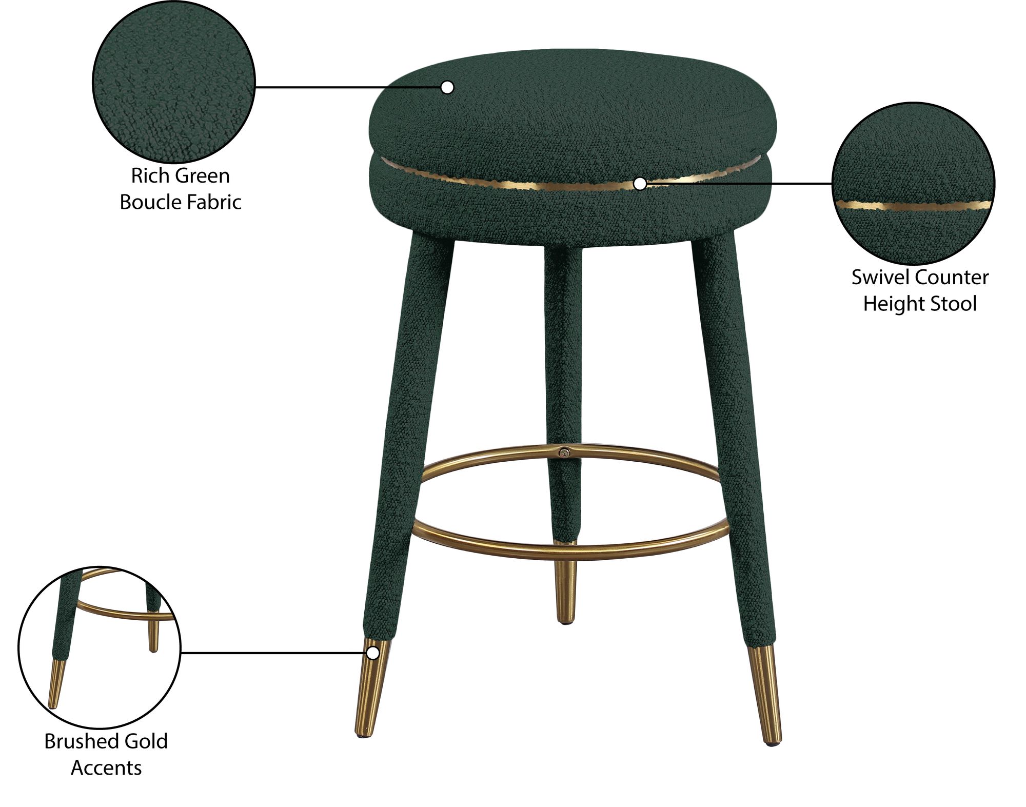Coral Boucle Fabric Swivel Counter Stool