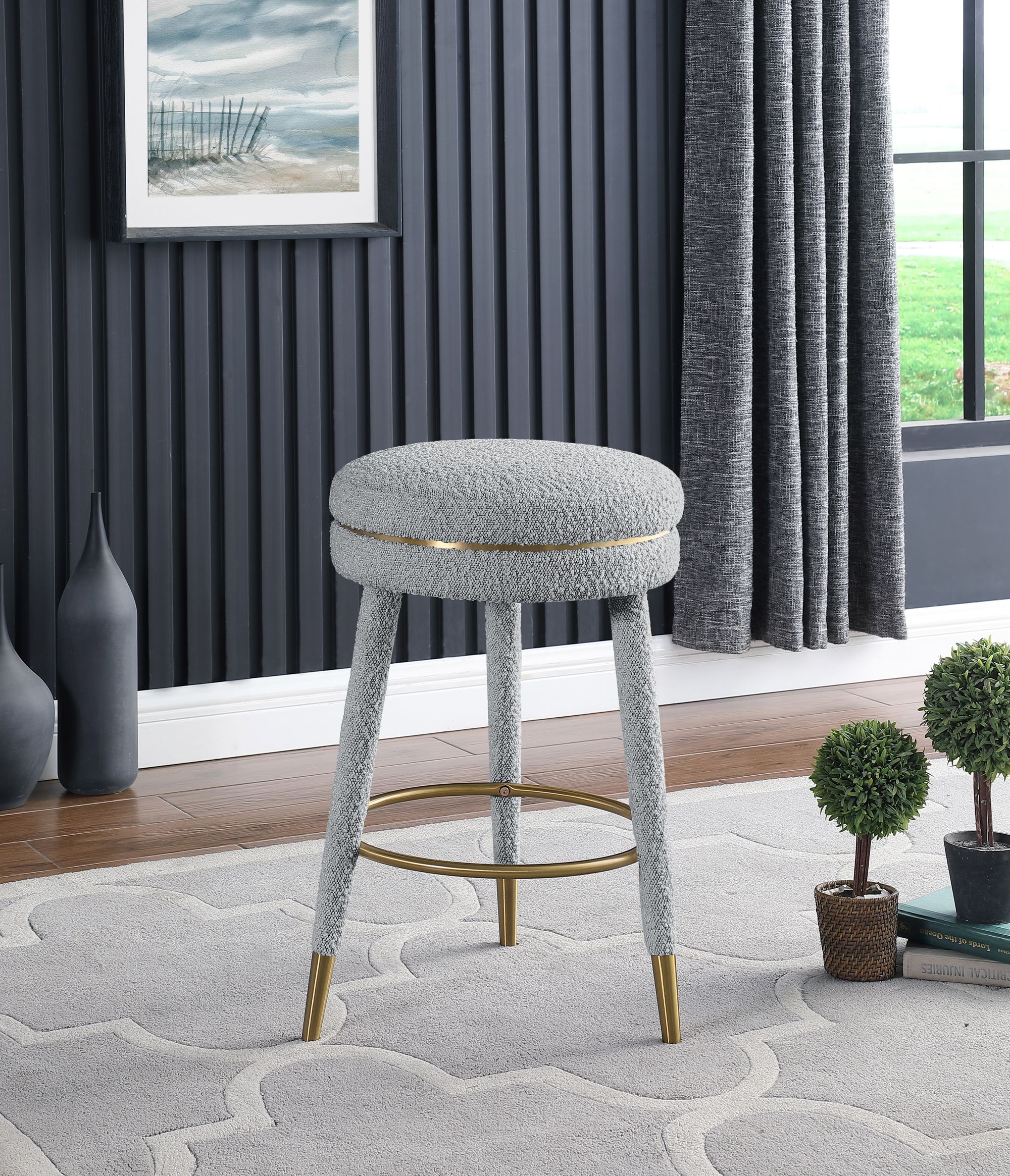 Coral Boucle Fabric Swivel Counter Stool